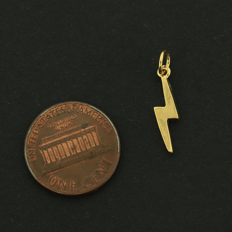 18k Gold Lightning Charm - Inset Rhinestones - 18k Gold Plated - GLD131