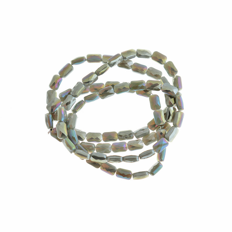 Faceted Rectangle Glass Beads 7mm x 4mm - Electroplated Grey - 1 Strand 80 Beads - BD707
