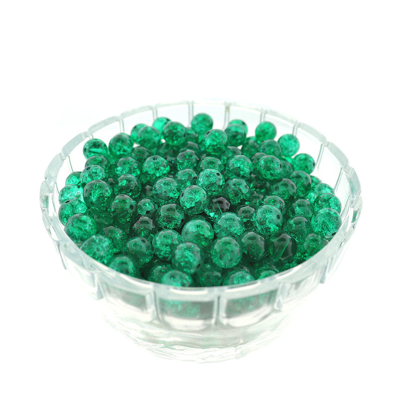 SALE Round Acrylic Beads 10mm - Green Crackle - 25 Beads - LBD1923