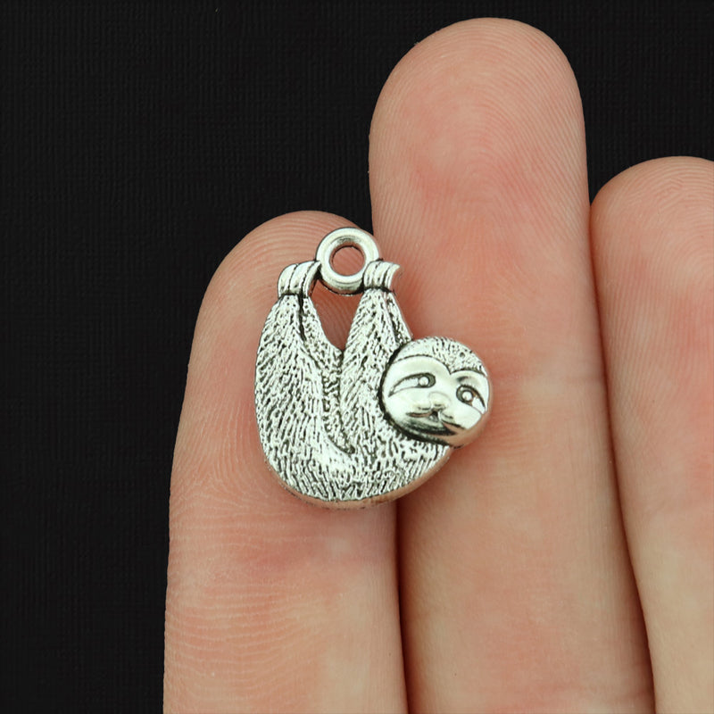 8 Sloth Antique Silver Tone Charms - SC779