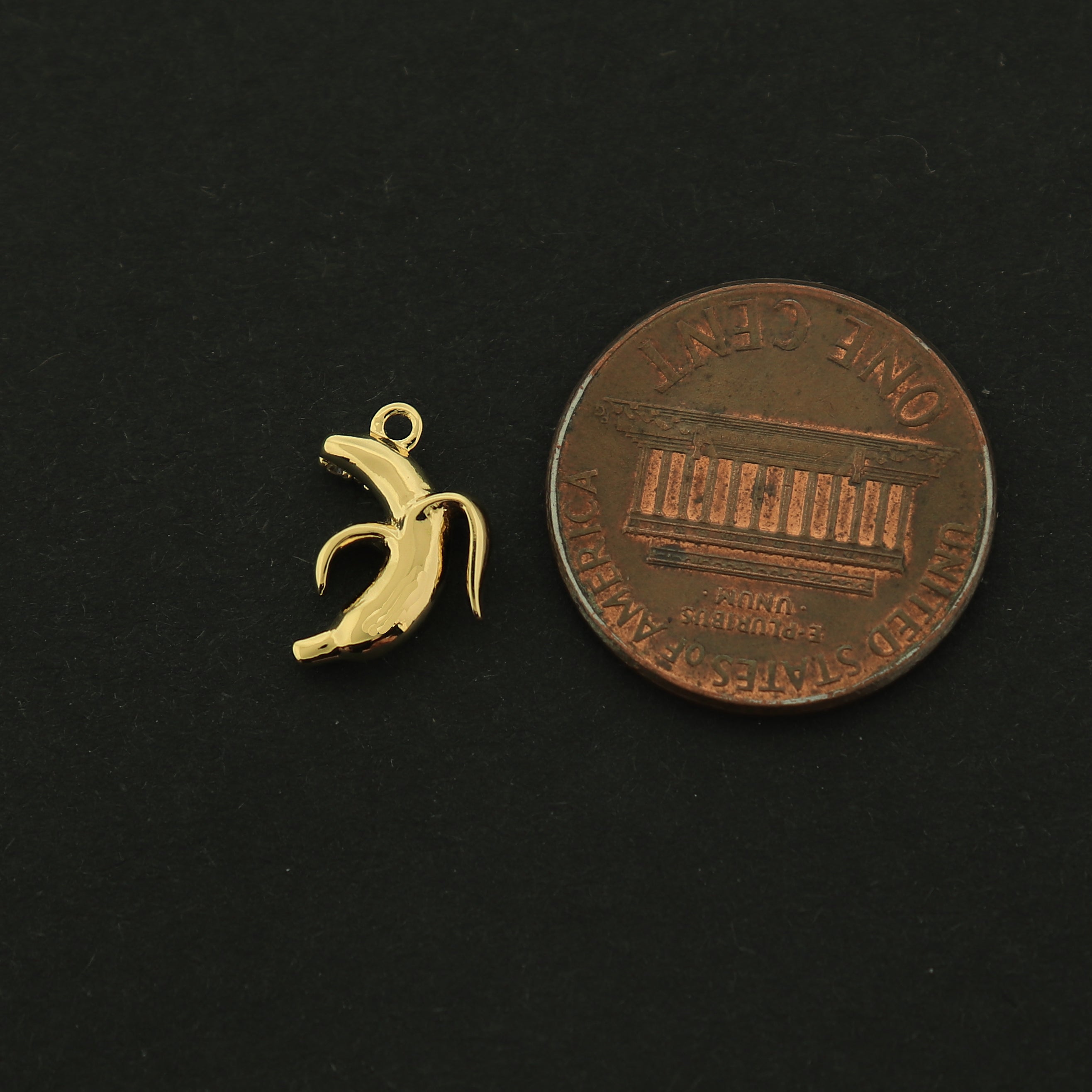 14k Banana Charm - Food Pendant - 14k Gold Plated with Inset CZs - GLD333