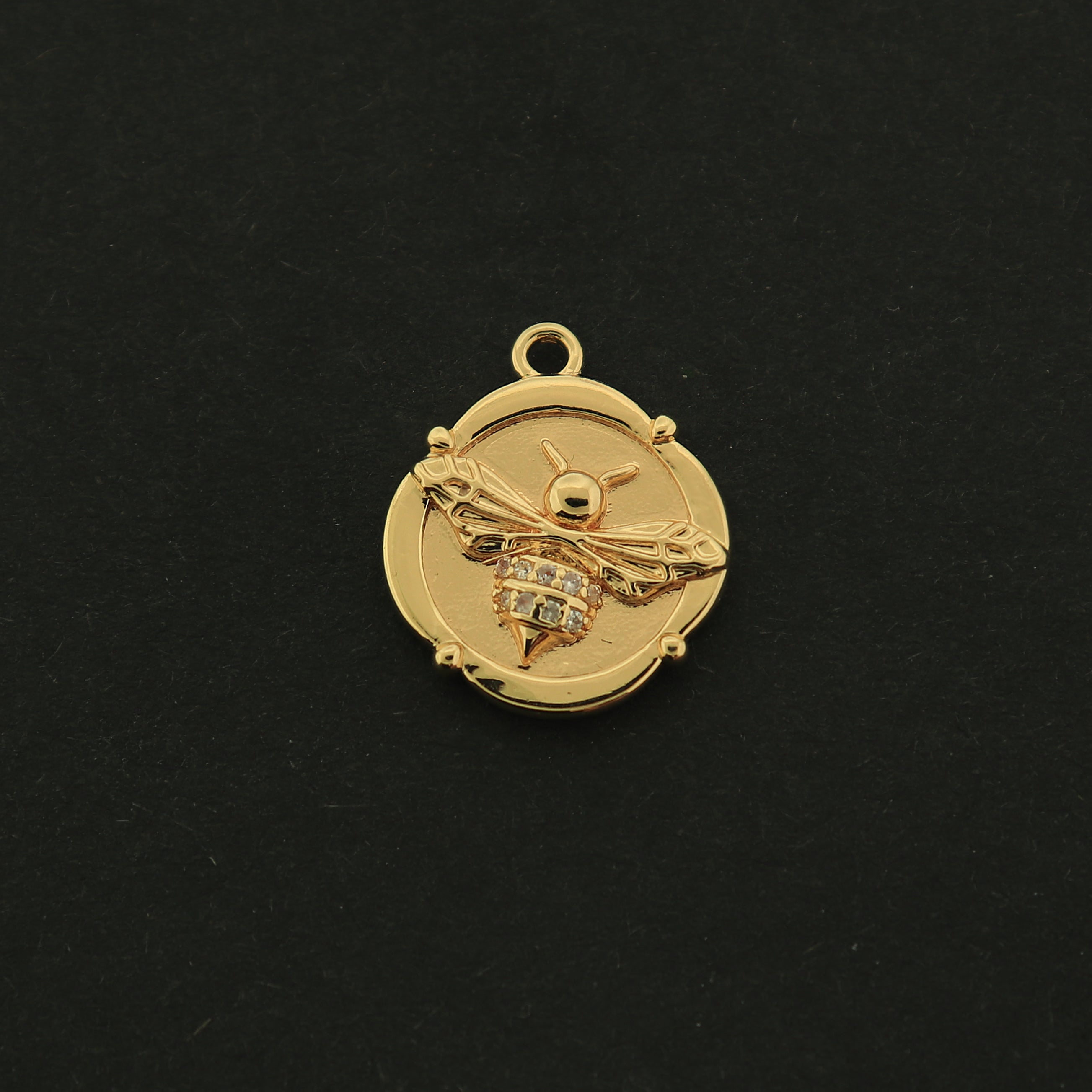 14k Bee Disc Charm - Honeybee Pendant - 14k Gold Plated - GLD364