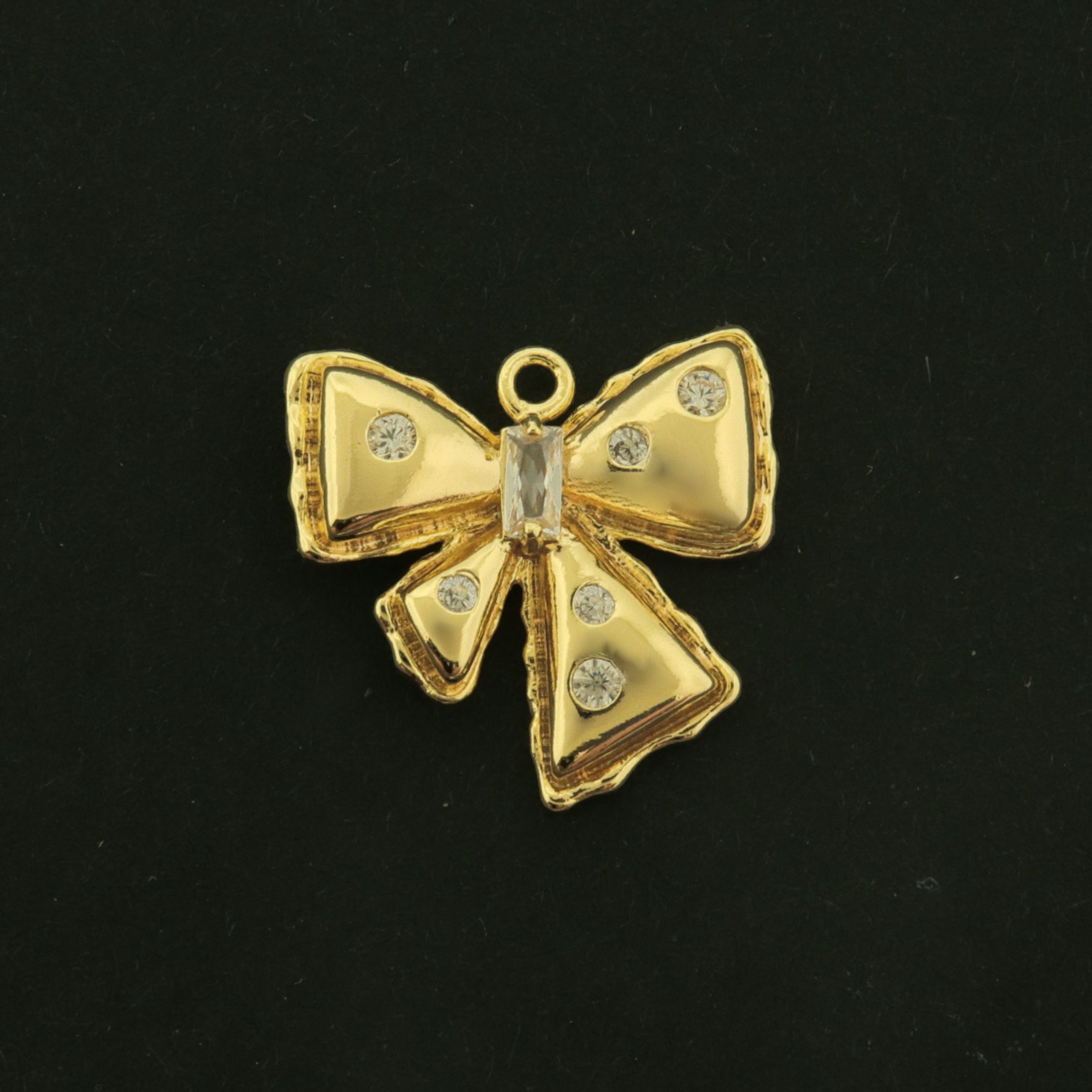 14k Bow Charm - Ribbon Pendant - 14k Gold Plated Brass with CZs - GLD982