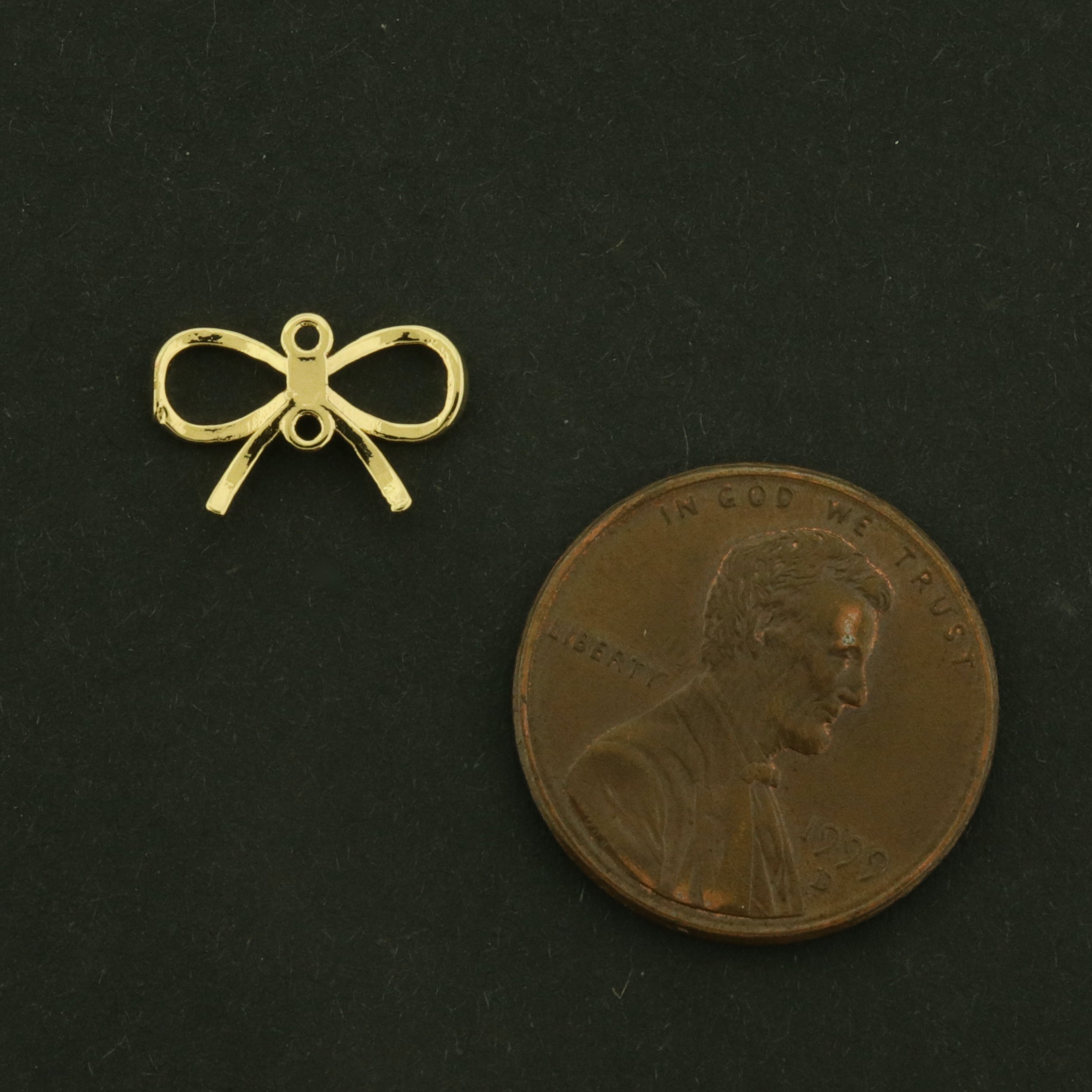 14k Bow Connector Charm - 2 Charms - Ribbon Connector - 14k Gold Plated - GLD1026