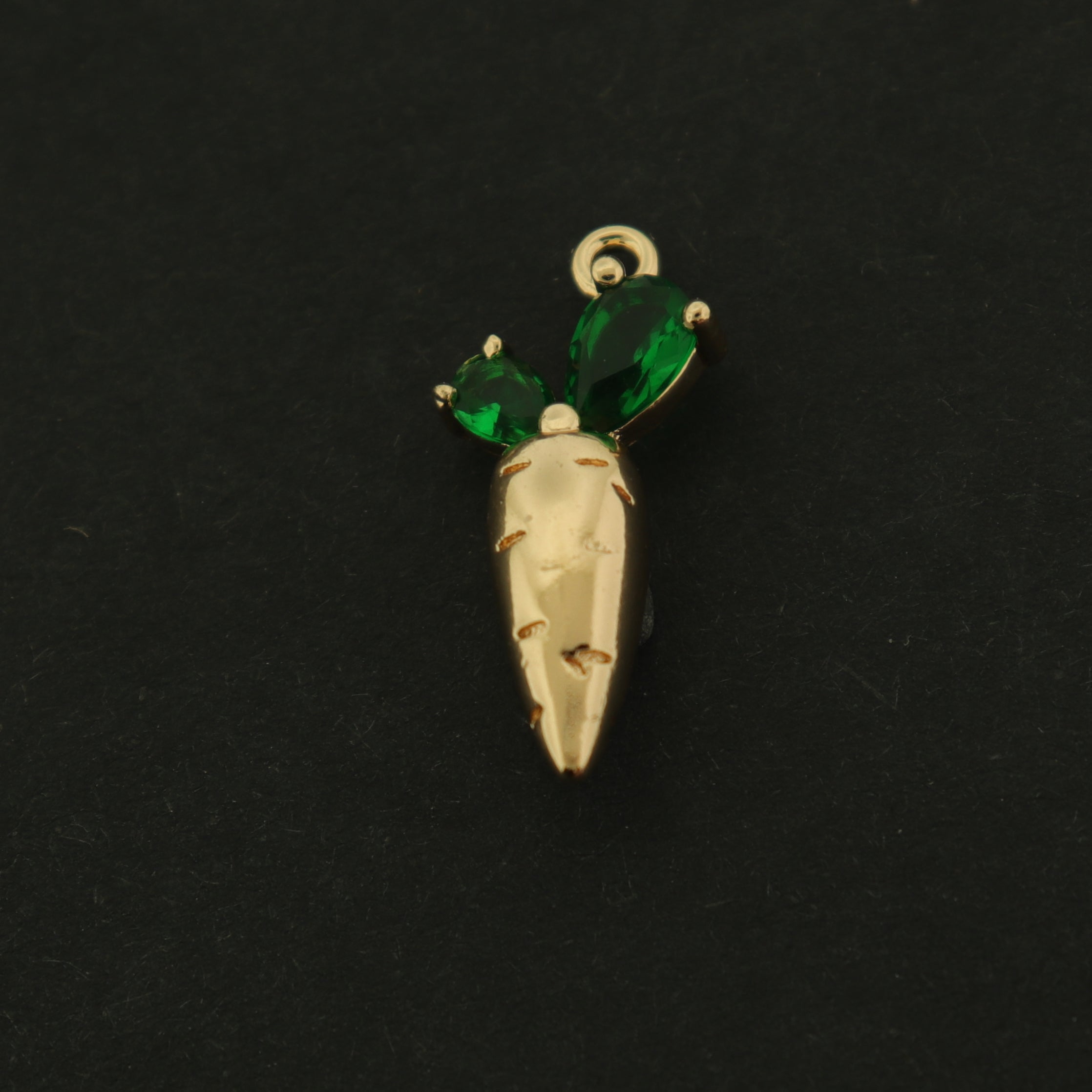 14k Carrot Charm - Food Pendant - 14k Gold Plated with Inset Rhinestones - GLD601