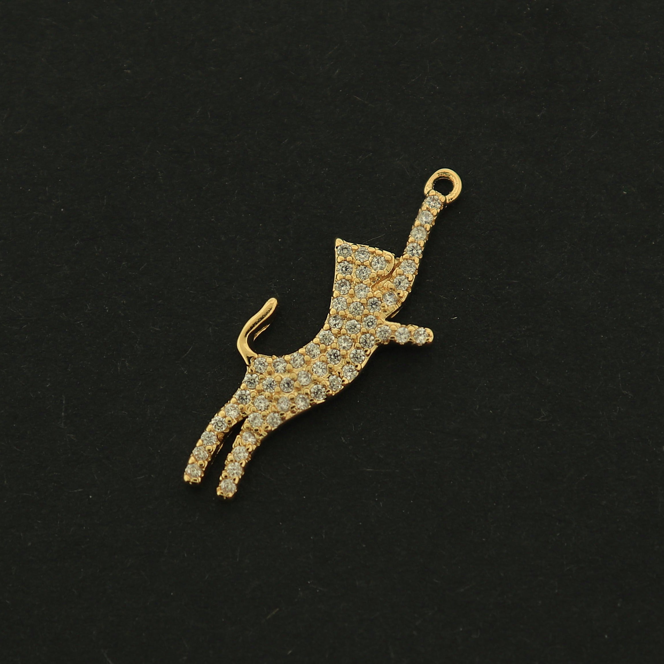 14k Cat Charm - Leaping Cat Pendant - 14k Gold Filled - GLD344