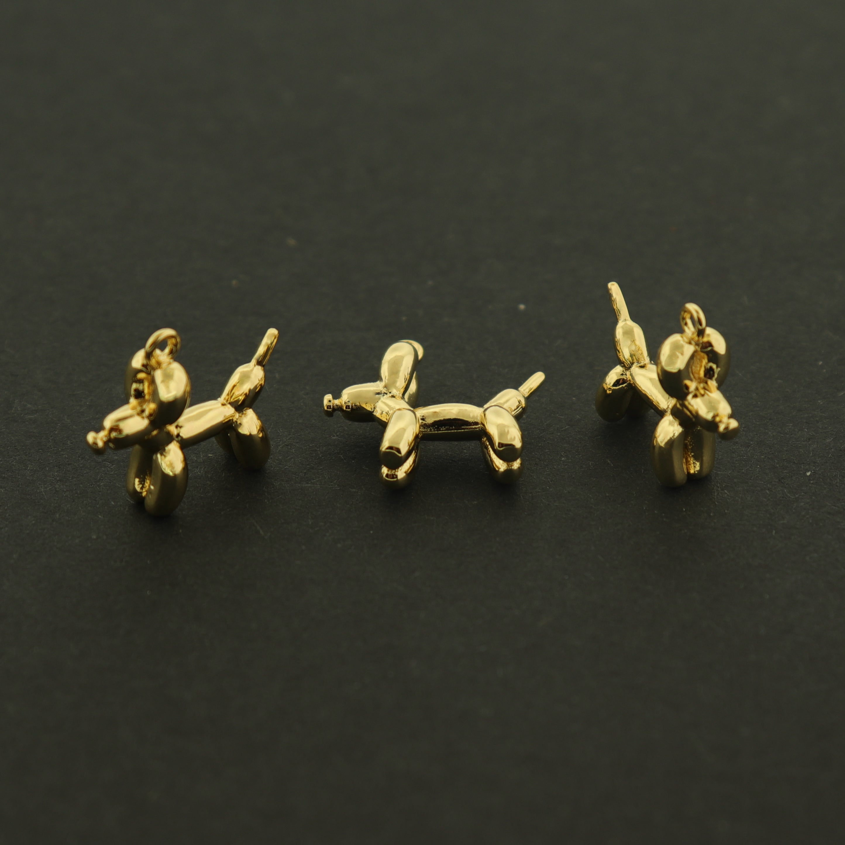 14k Dog Charm - 3D Balloon Dog Pendant - 14k Plated Brass - GLD621