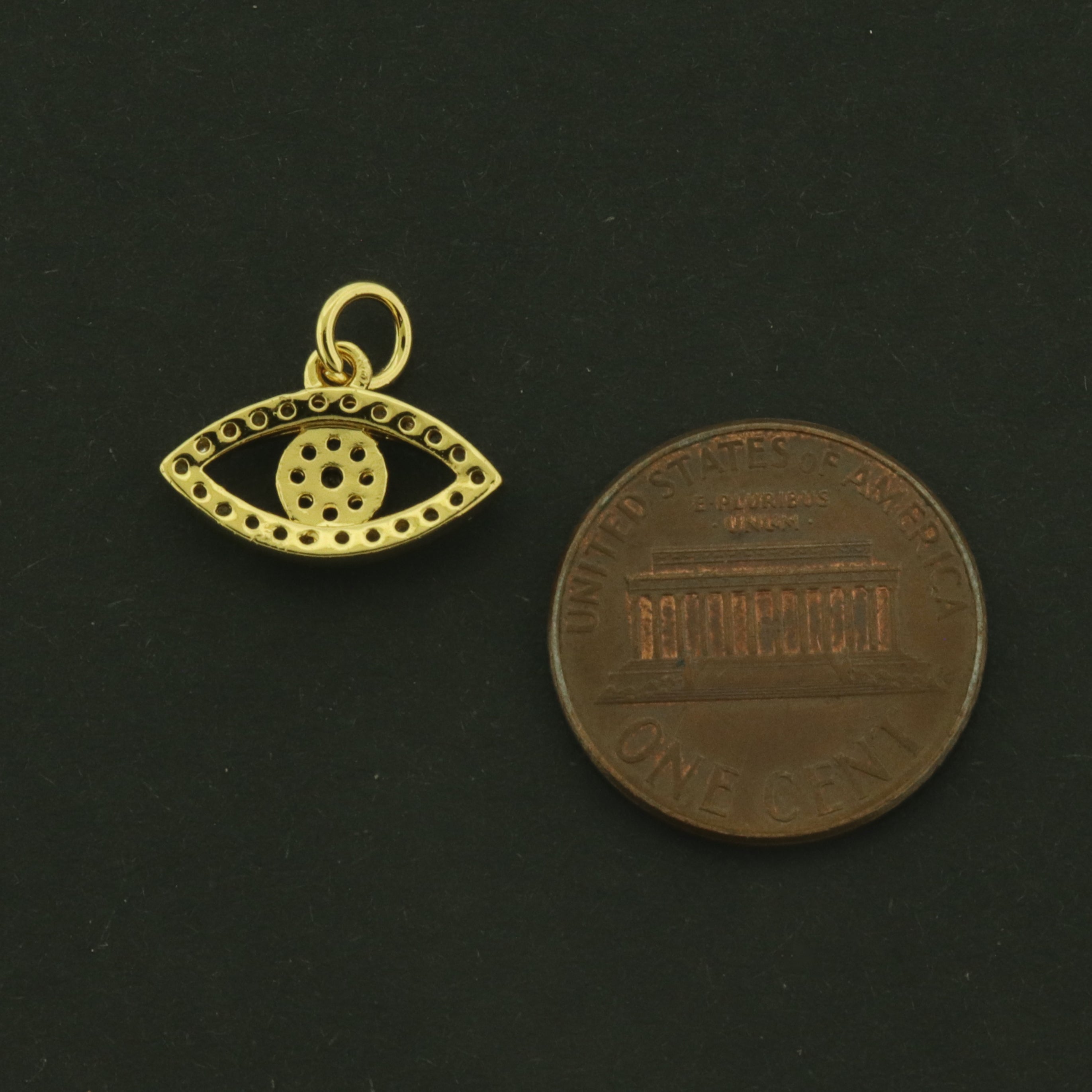 14k Evil Eye Charm - Spiritual Pendant - 14k Gold Plated with Rhinestones - GLD1066