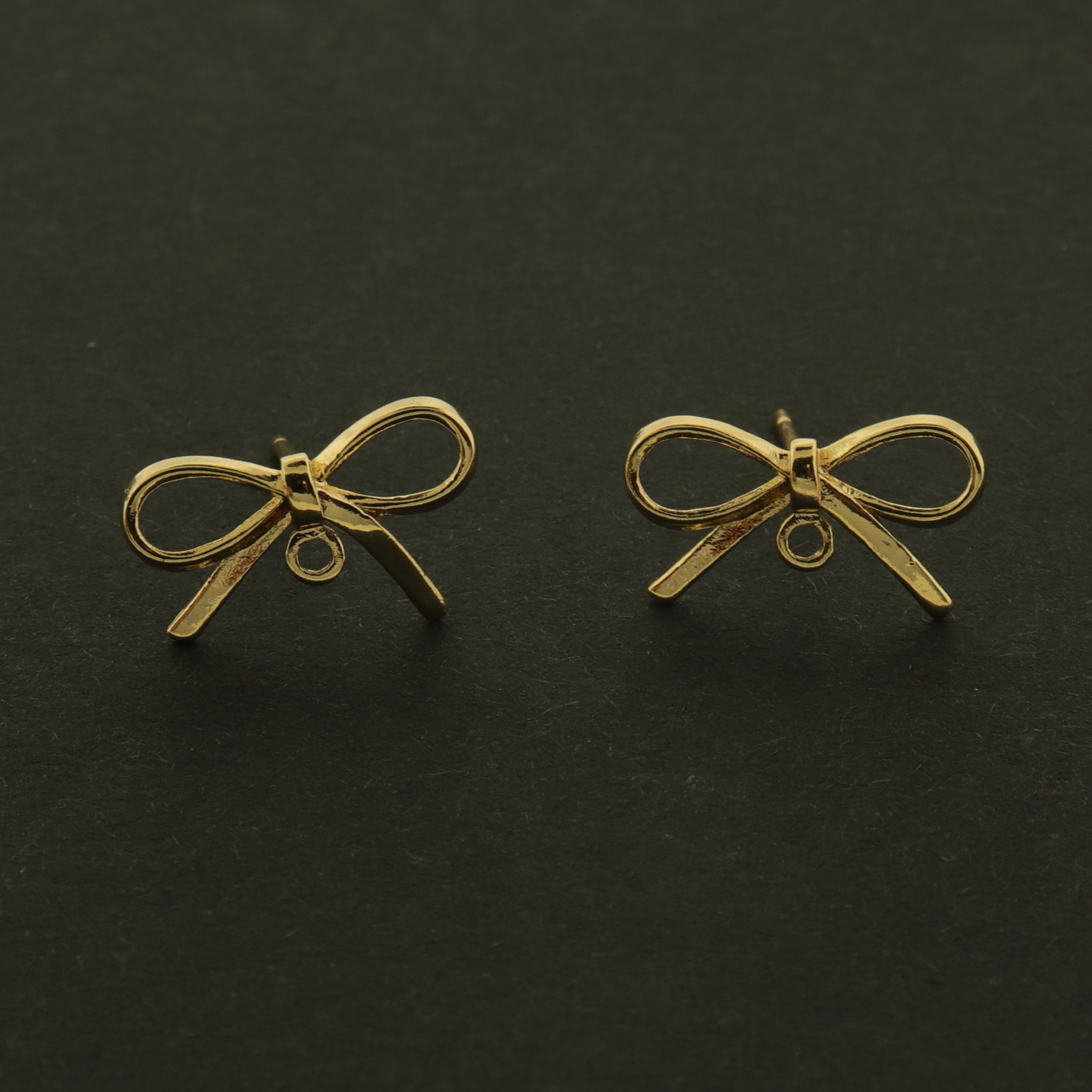 14k Gold Bow Earrings - Small Ribbon - 1 Pair - GLD828