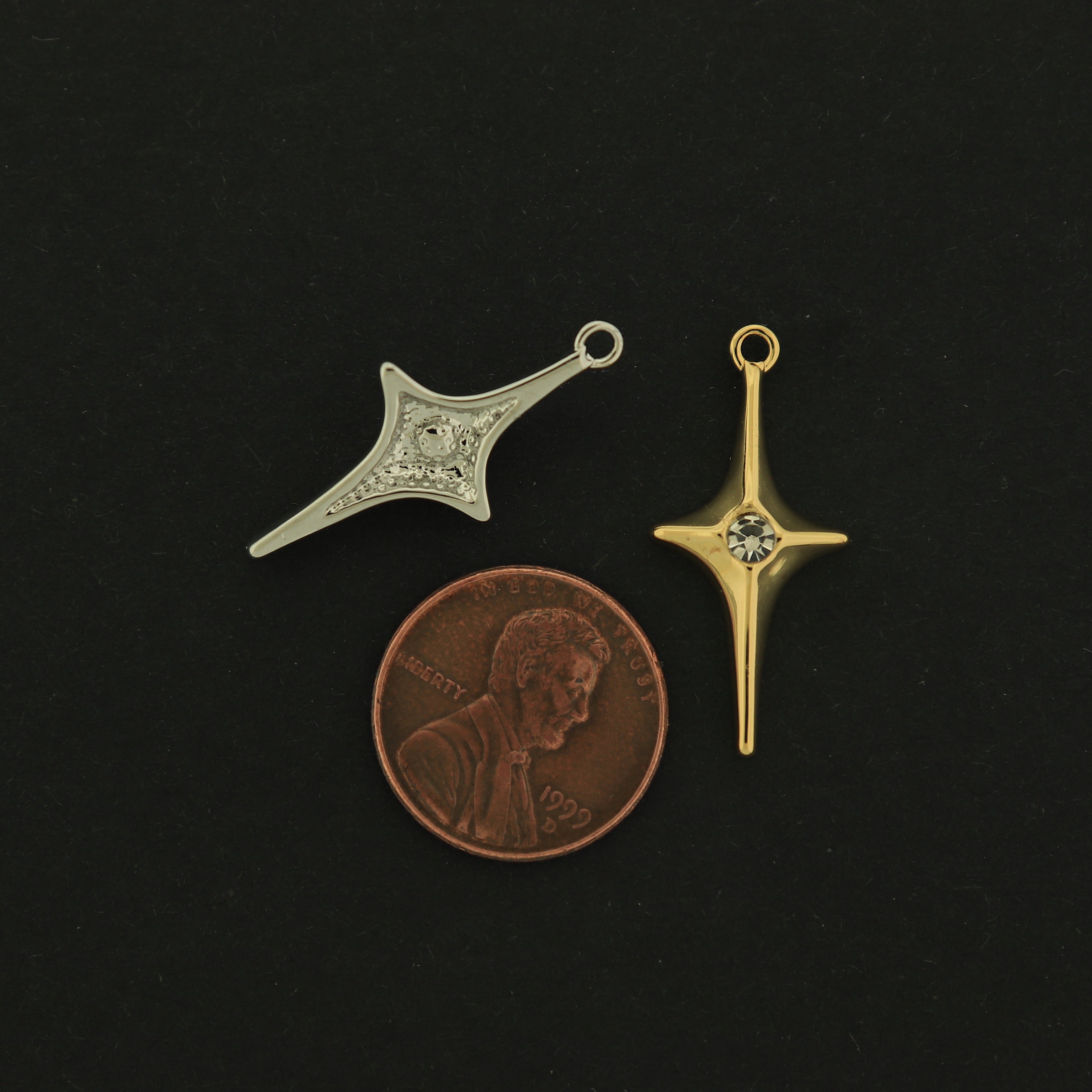 14k Gold Cross - Gold or Silver with Inset Rhinestone - 14k Gold Plated