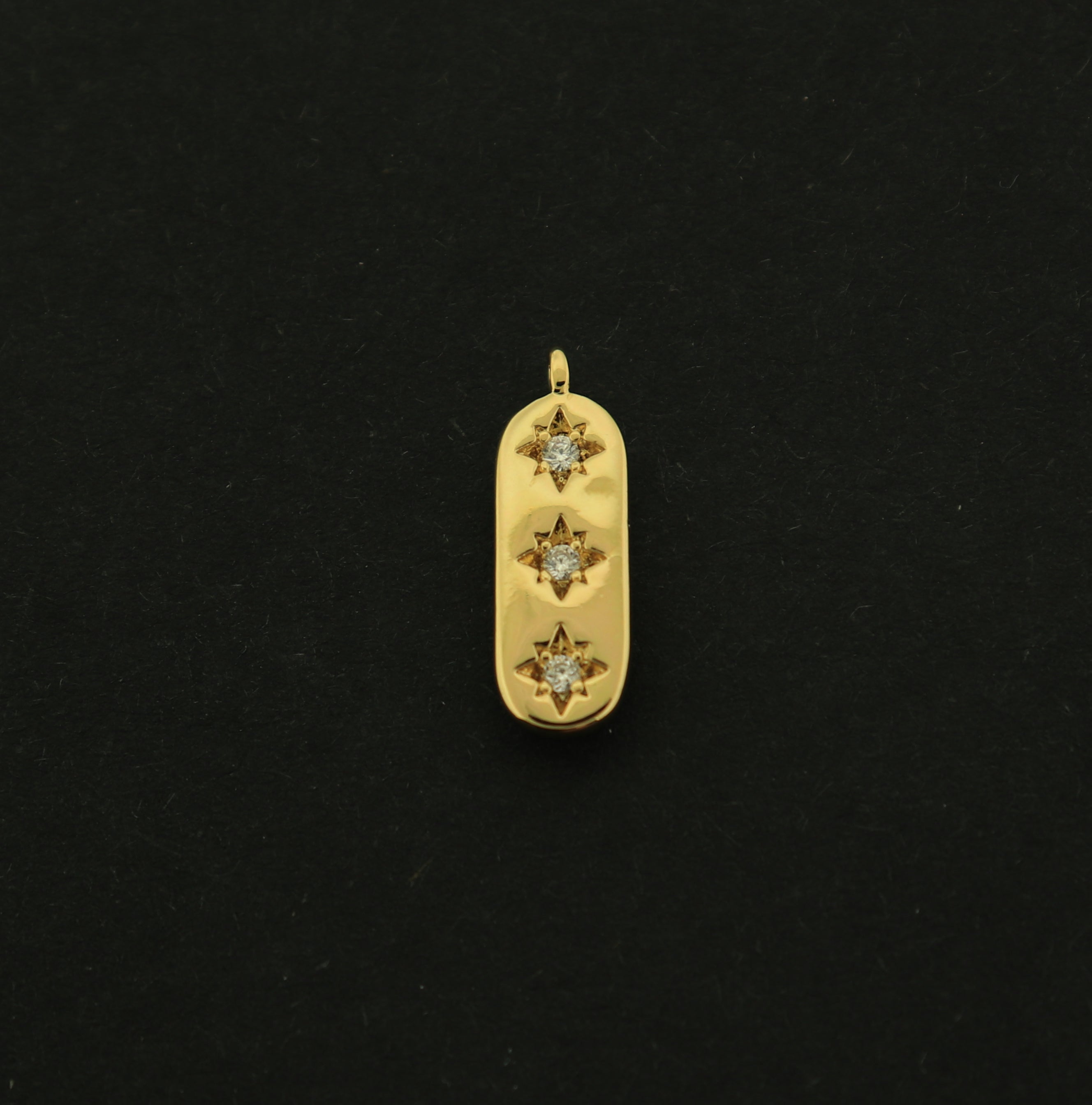 14k Gold Drop Charm - Stars with Rhinestones - 14k Plated Brass - GLD269
