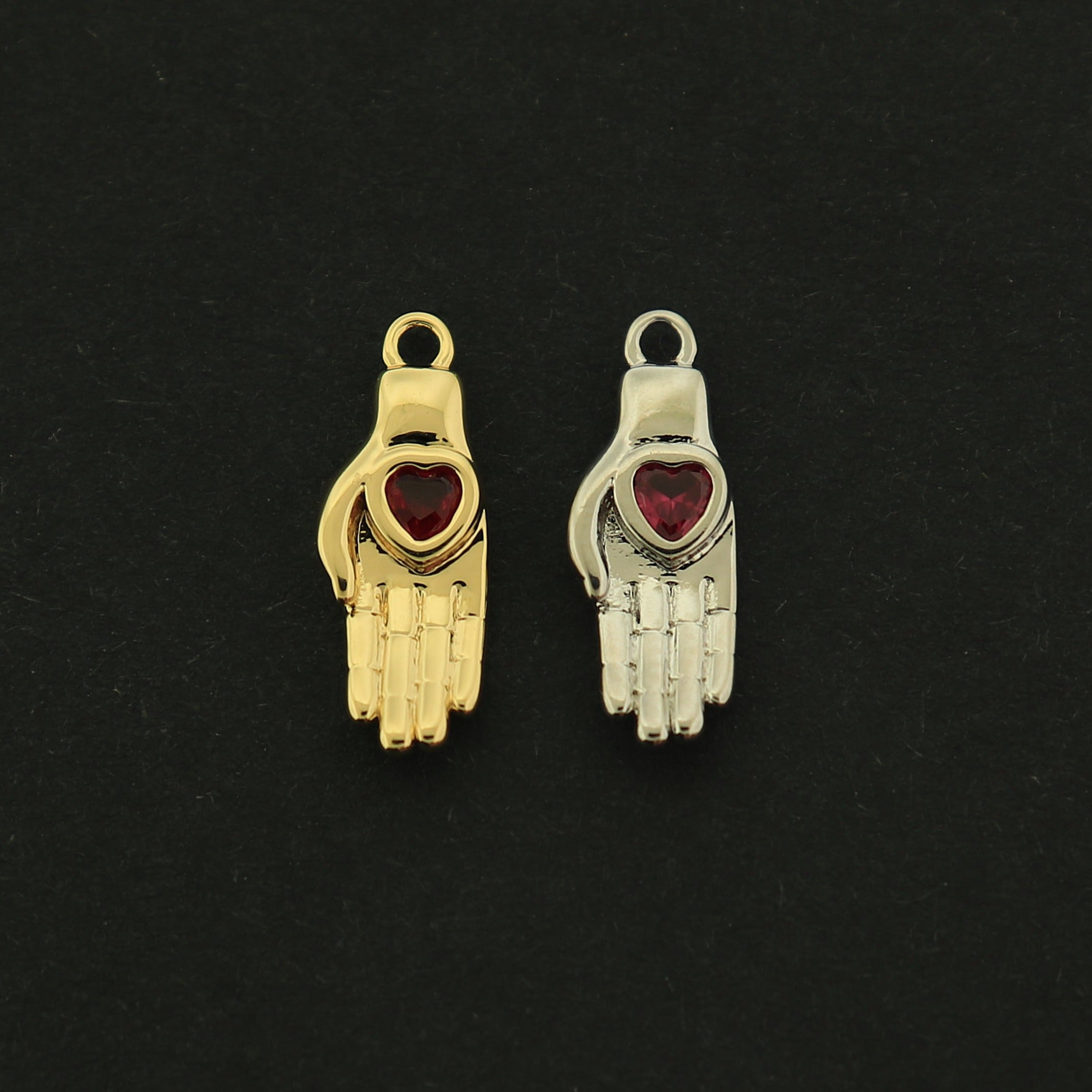 14k Gold Hand Charm - Heart in Palm Pendant - 14k Gold Plated - Choose Your Tone