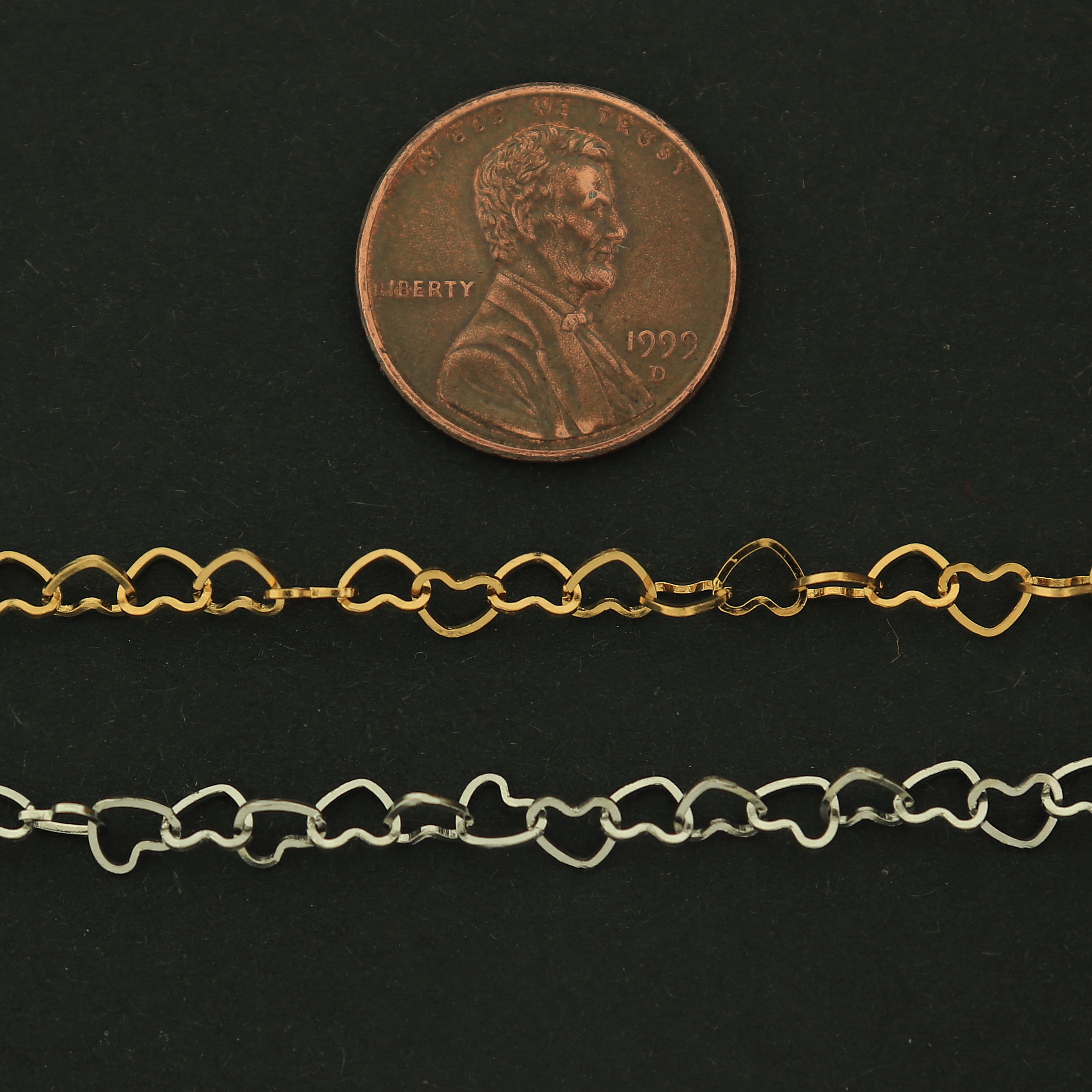 14k Gold Heart Chain - Heart Link Chain - 1 Foot - 14k Gold Filled - Silver or Gold