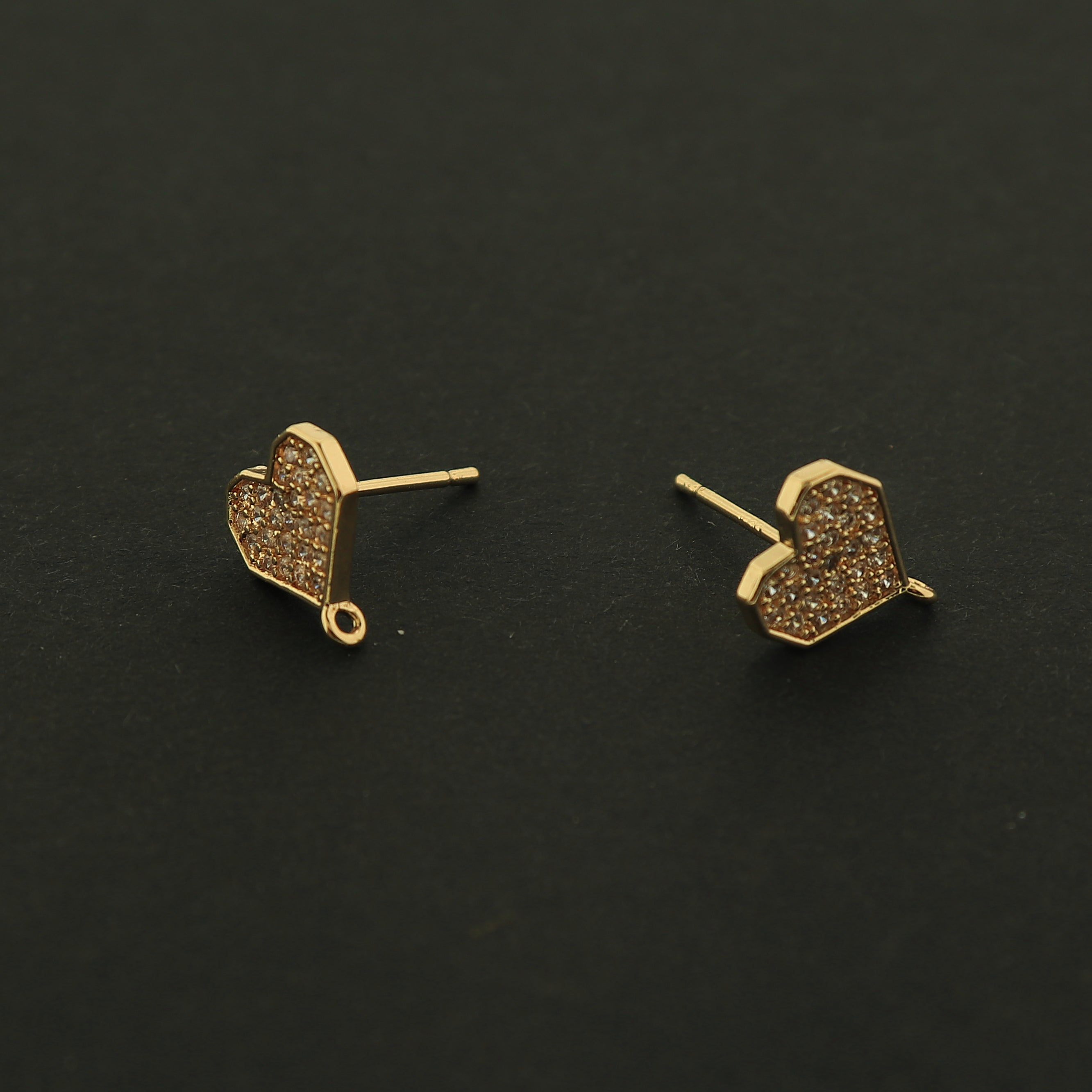 14k Gold Heart Earrings - Heart Stud With Loop - 14k Gold Filled - GLD368