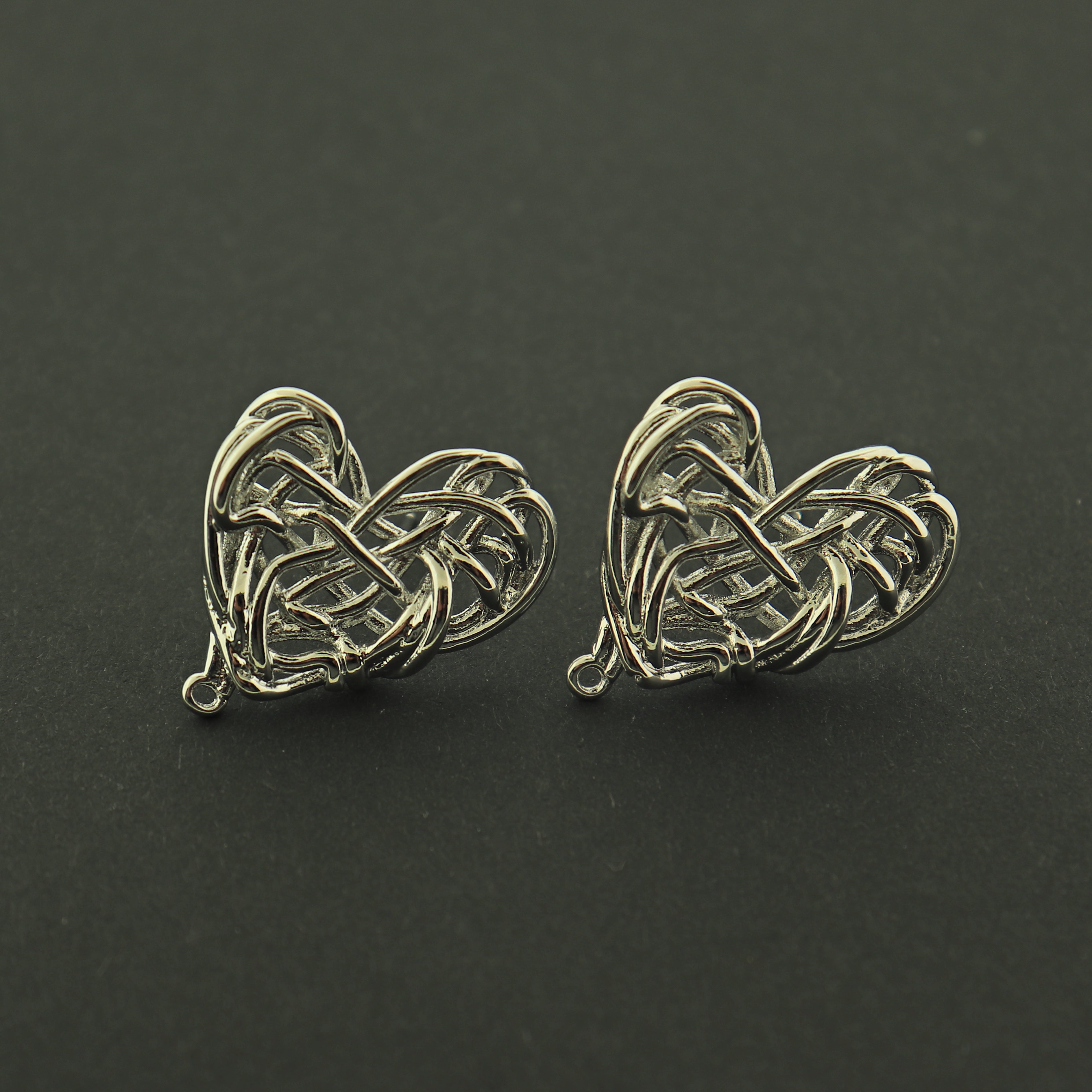 14k Gold Heart Earrings - Heart Stud With Loop - 14k Gold Plated - Choose Your Tone