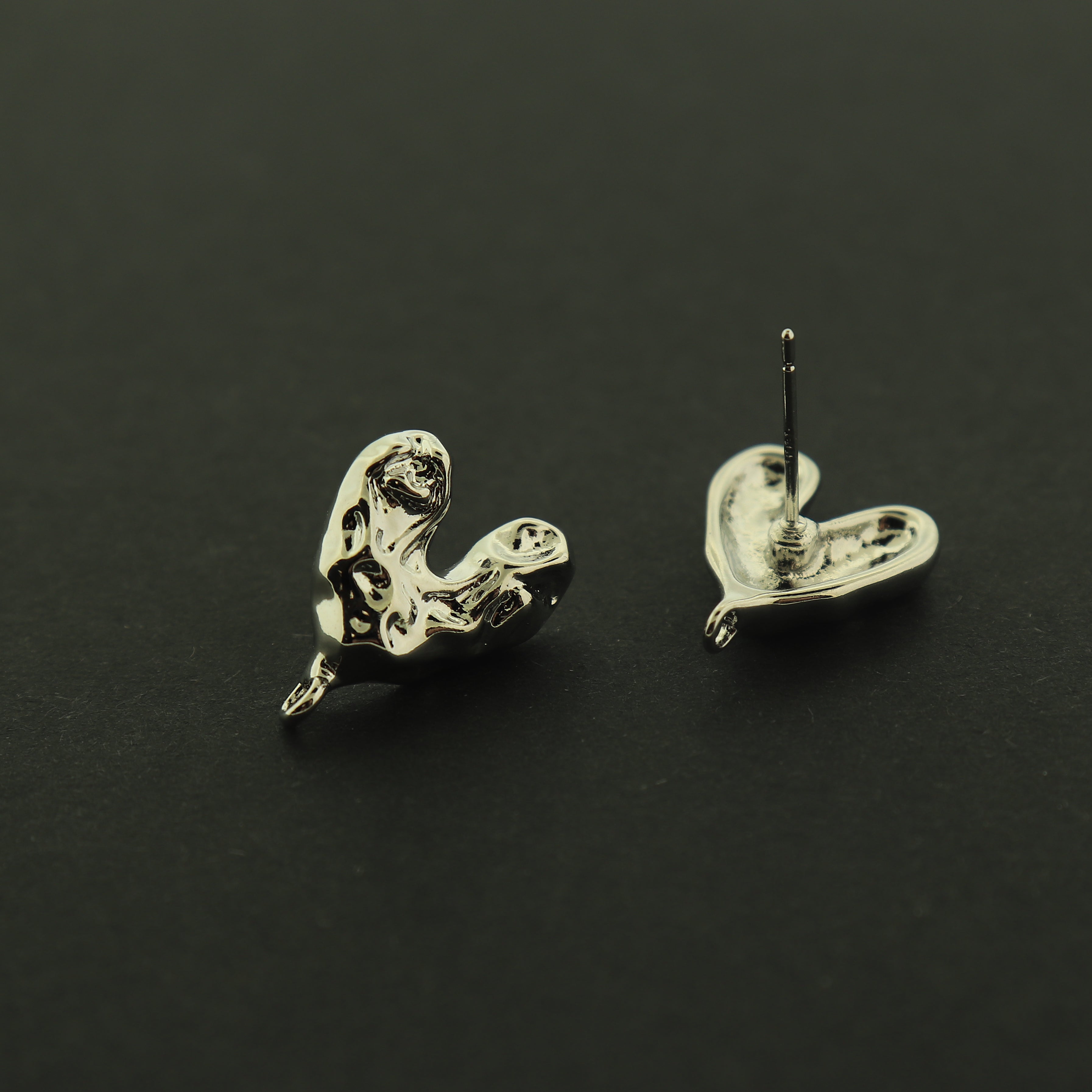 14k Gold Heart Earrings - Irregular Heart Stud With Loop - 14k Gold Plated - Choose Your Tone