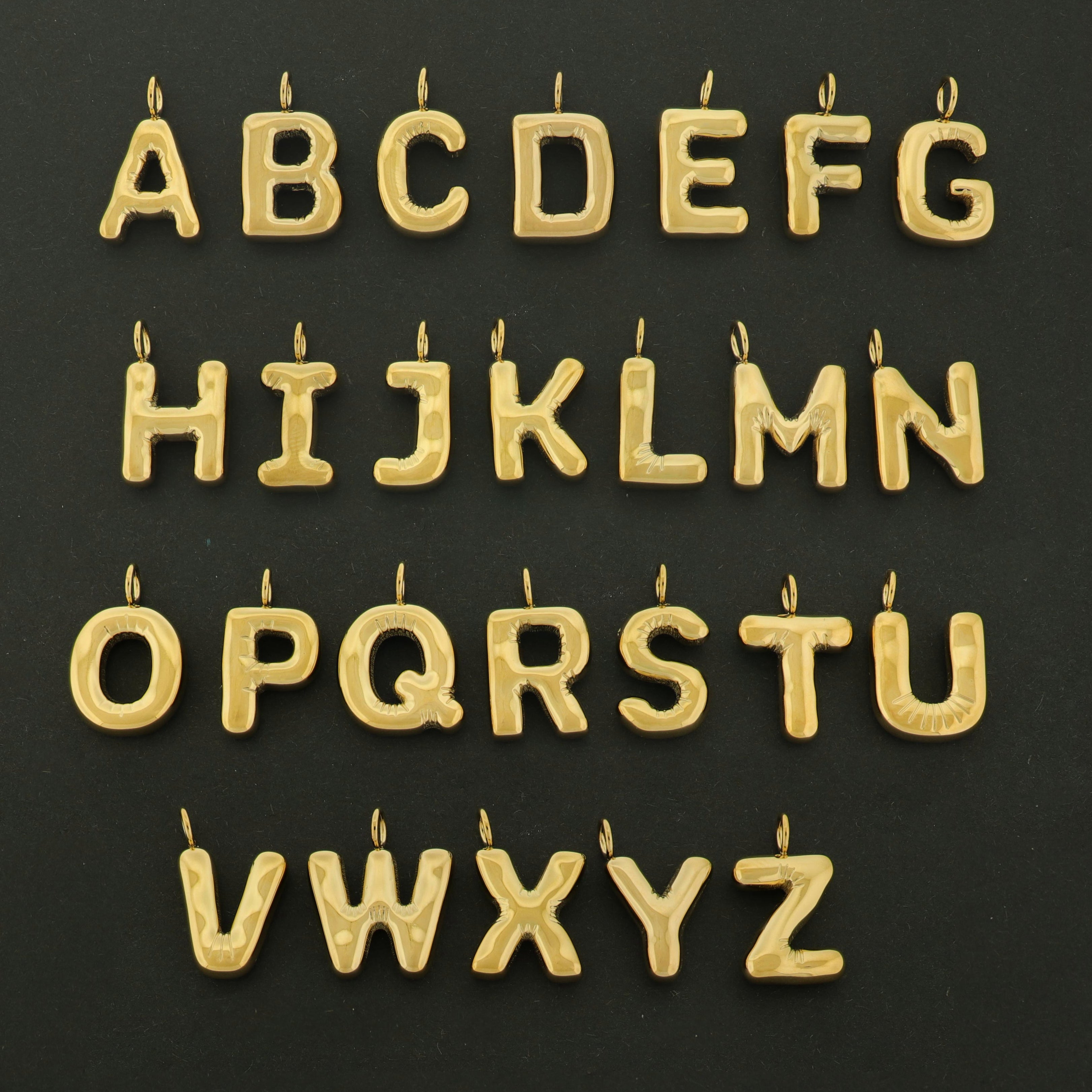 14k Gold Letter Charm - Balloon Alphabet Pendant - 14k Gold Plated Stainless - Choose Your Letter