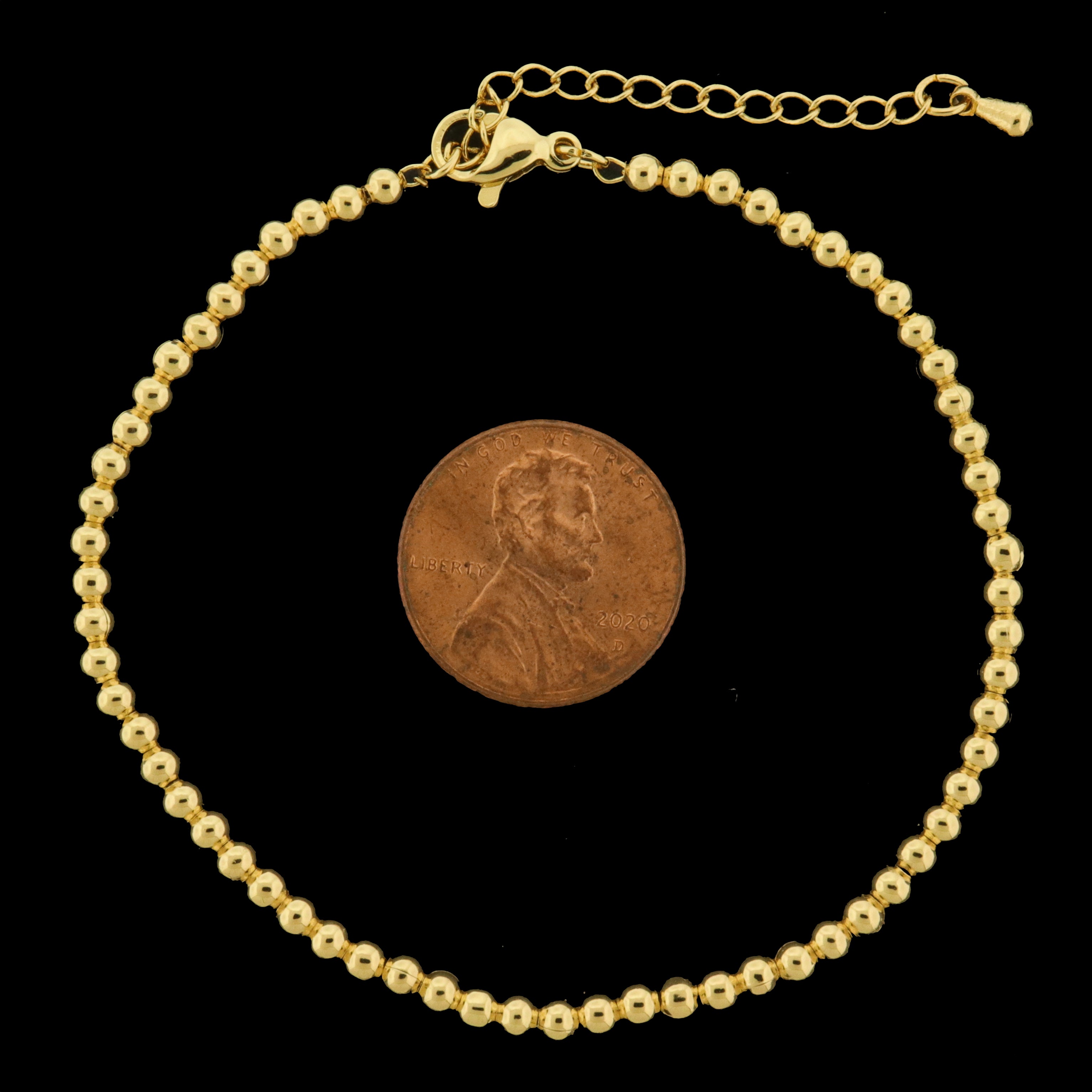 14k Gold Plated Beaded Ball Bracelet with Extender - 6.5" - GLD1168