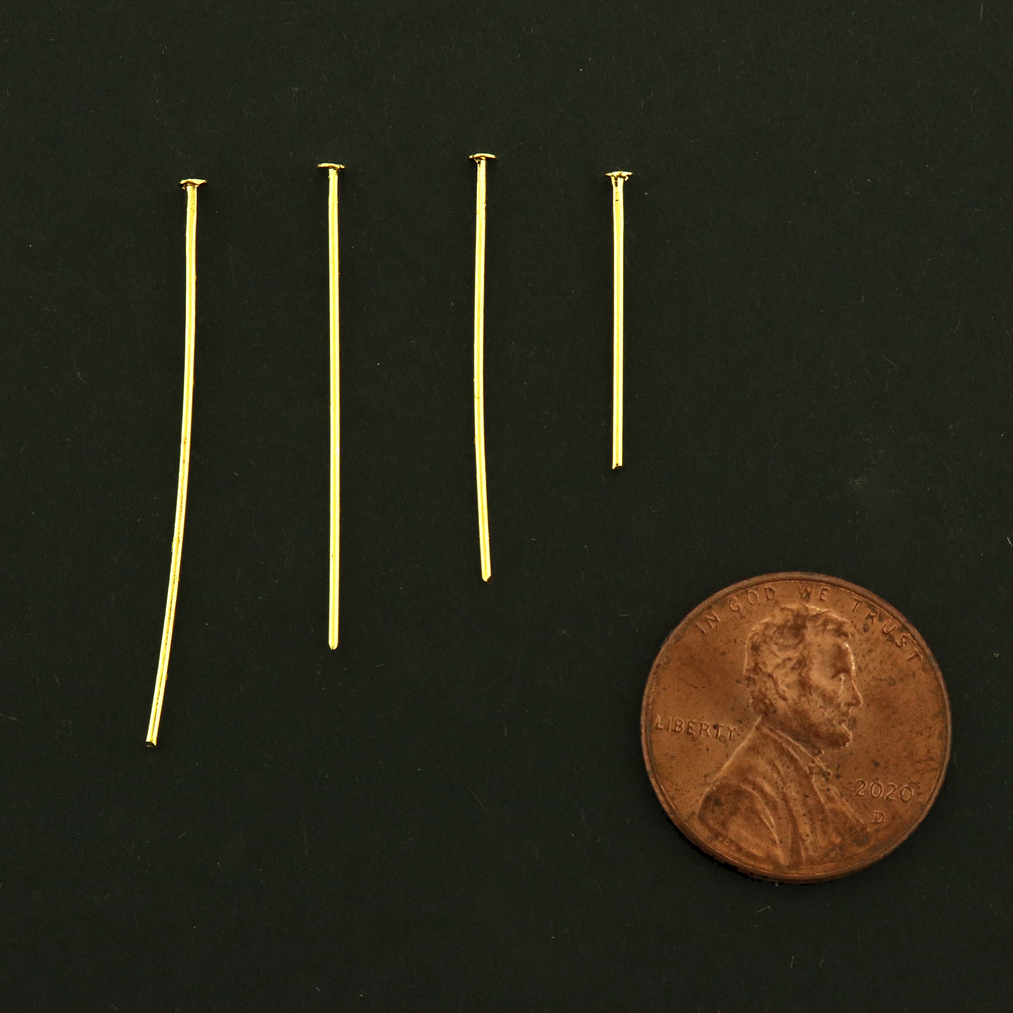 14k Gold Plated Flat Head Pins - 12 Pins - 0.7mm - Choose Your Length and Tone!