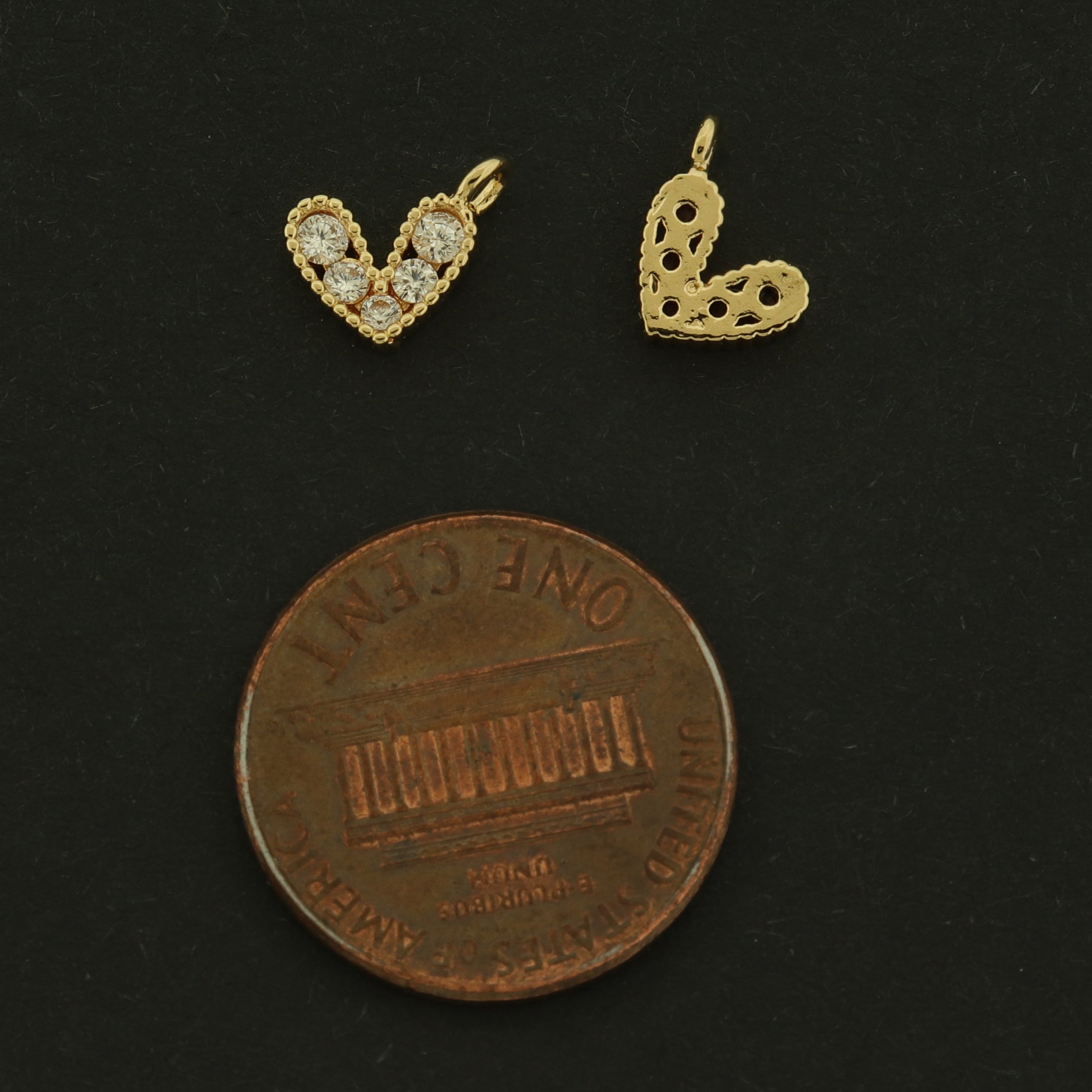 14k Heart Charm - 2 Charms - Choose Your Colour - 14k Gold Plated