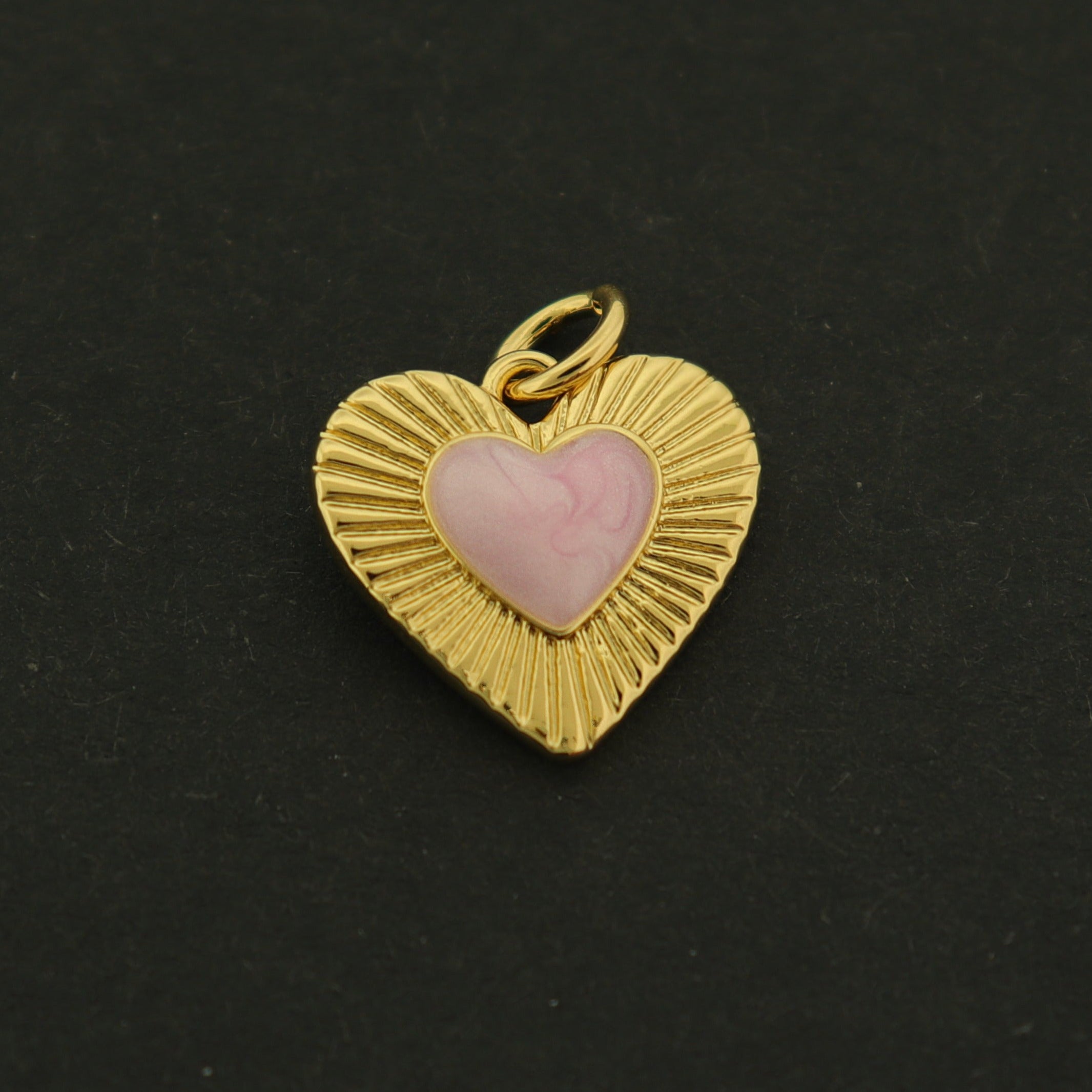 14k Heart Charm - Pink Heart Pendant - 14k Gold Plated - GLD640