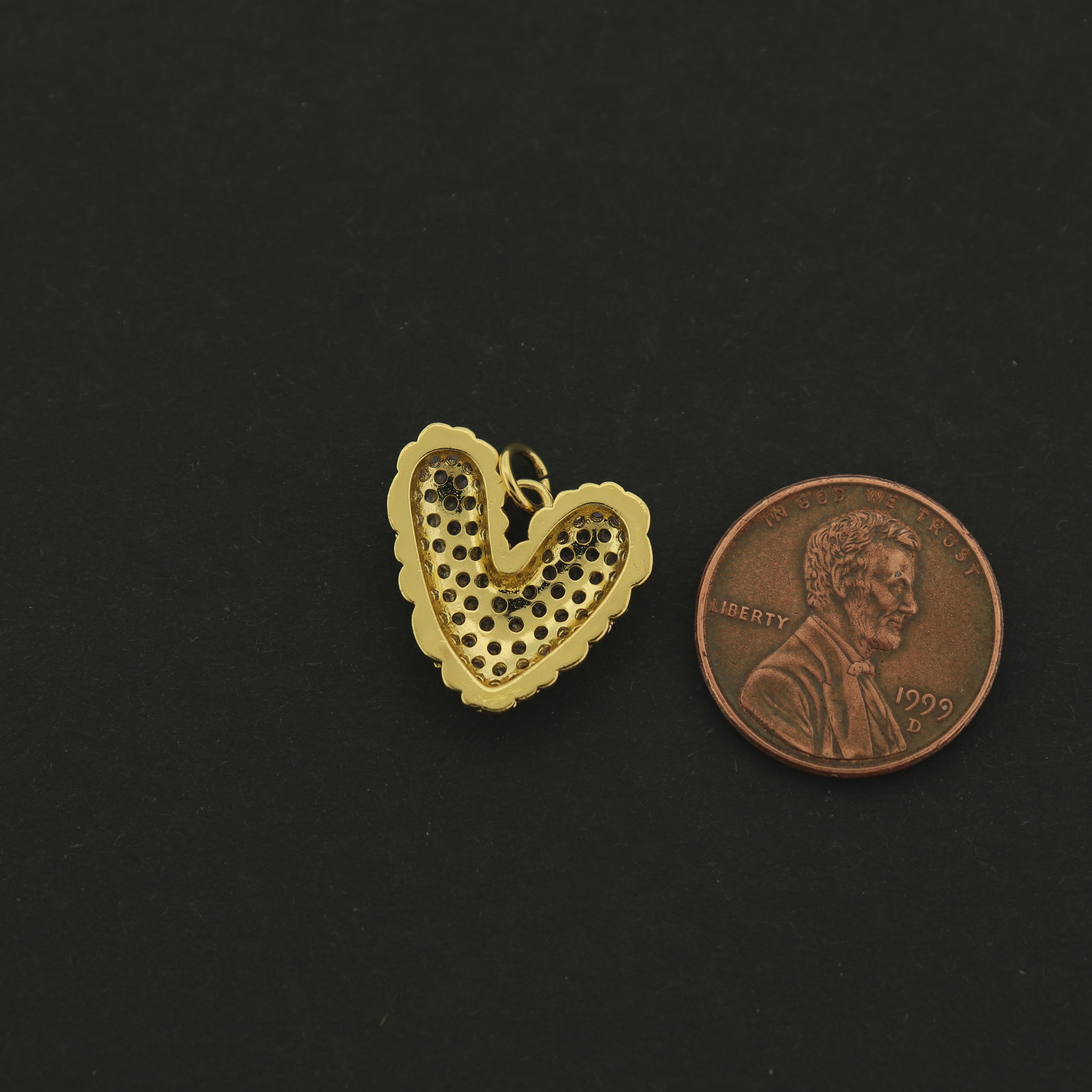 14k Heart Charm - Rhinestone Heart Pendant - 14k Gold Plated - GLD637