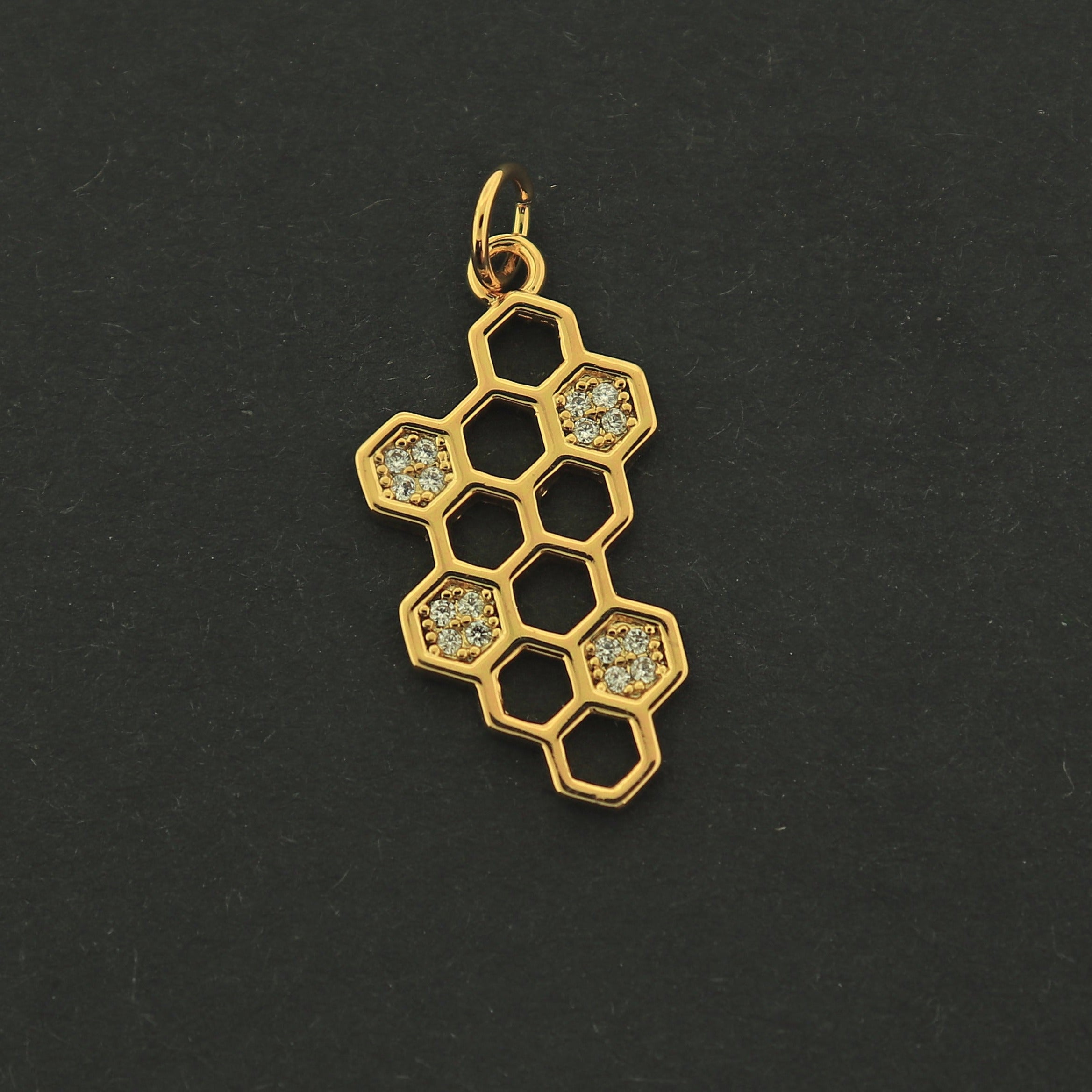 14k Honeycomb Charm - Geometric Pendant - 18k Gold Filled - GLD249