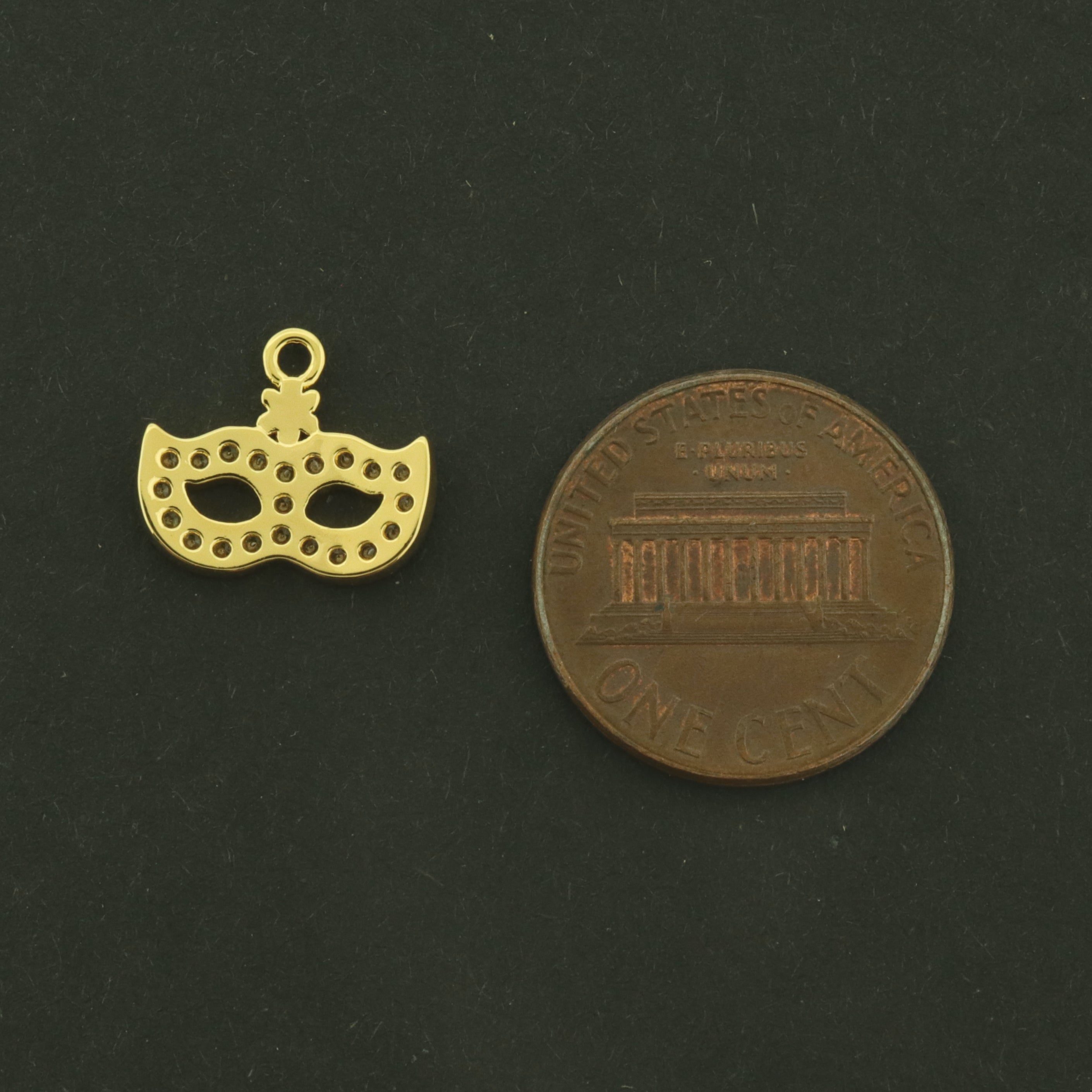 14k Mask Charm - 14k Gold Plated Brass with CZs - GLD977