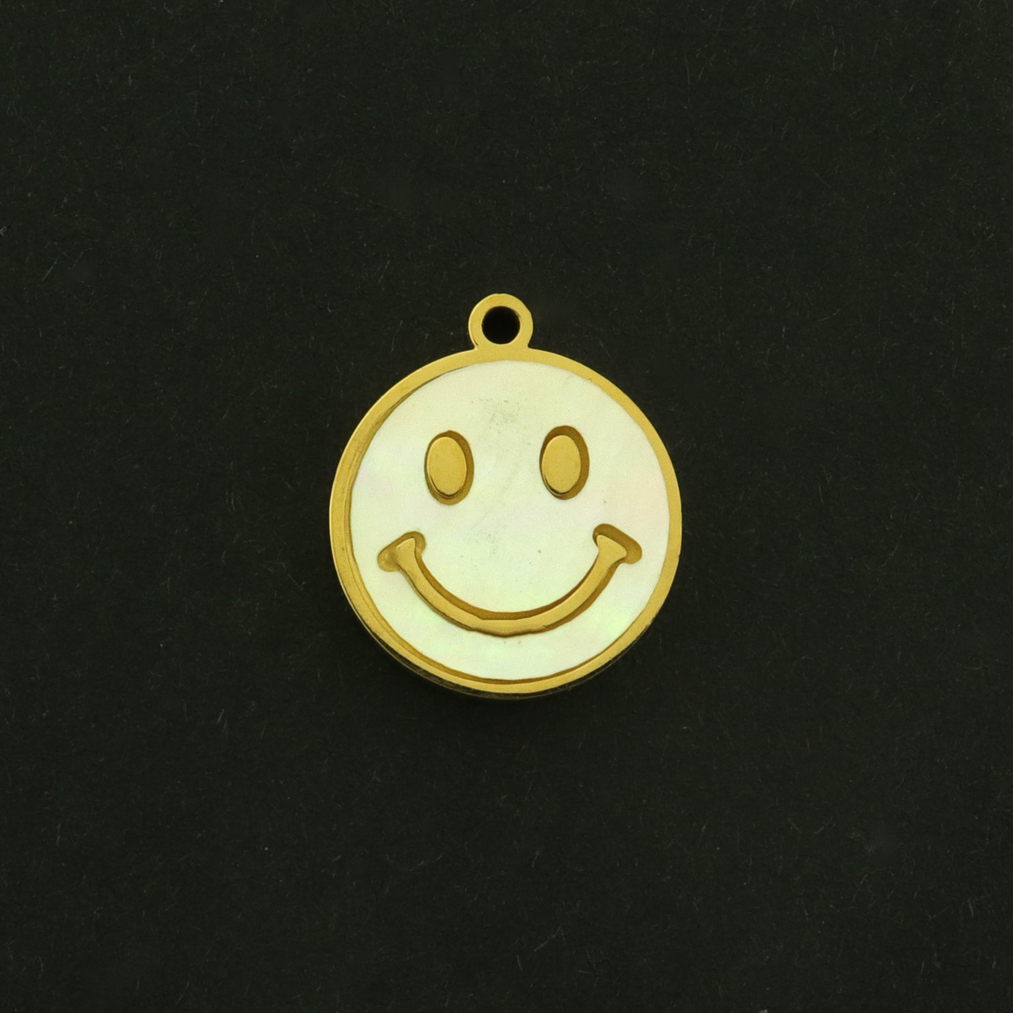 14k Smile Charm - Happy Face Pendant - 14k Gold Plated with Shell Inlay - GLD1032