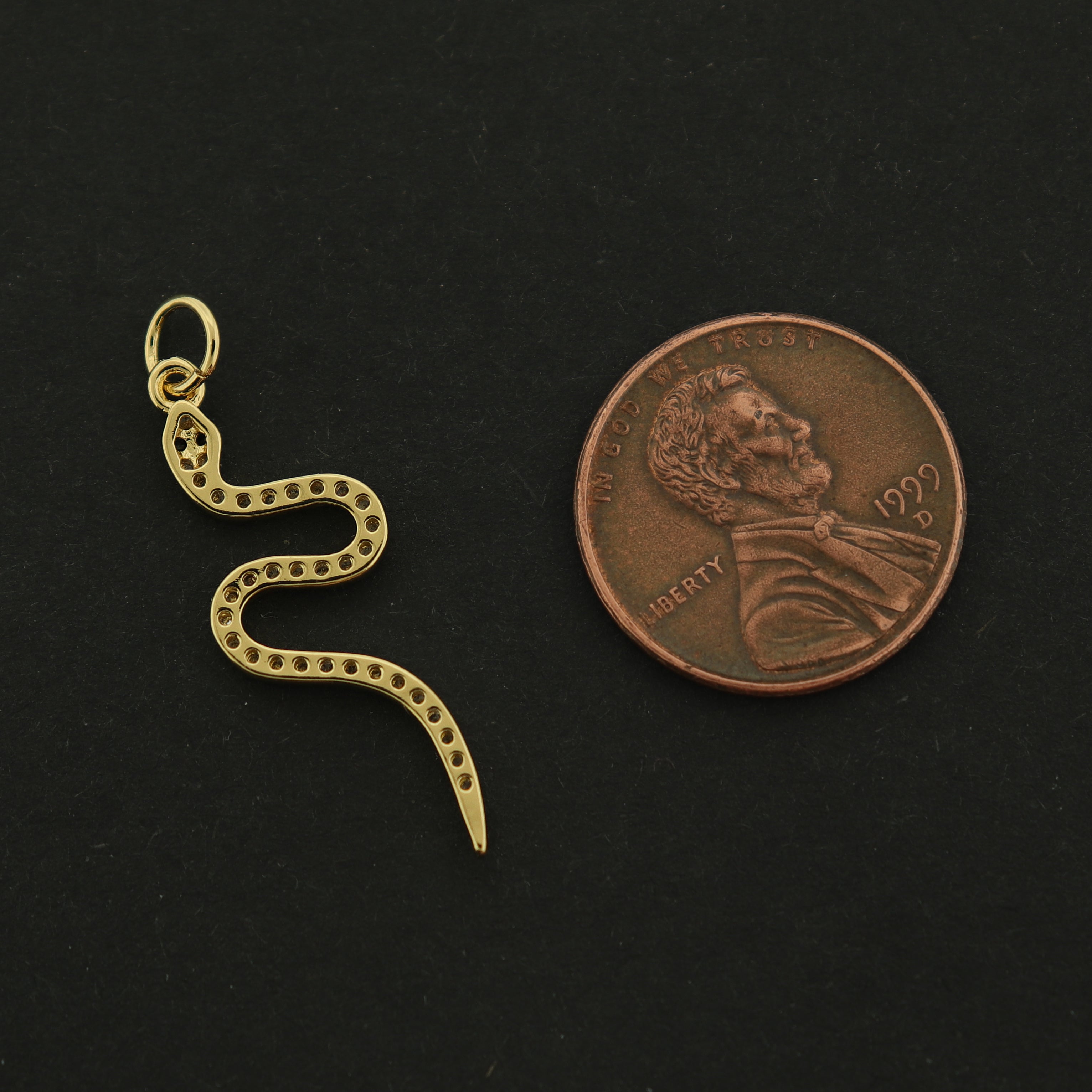 14k Snake Charm - Reptile Pendant - 14k Gold Plated - GLD605