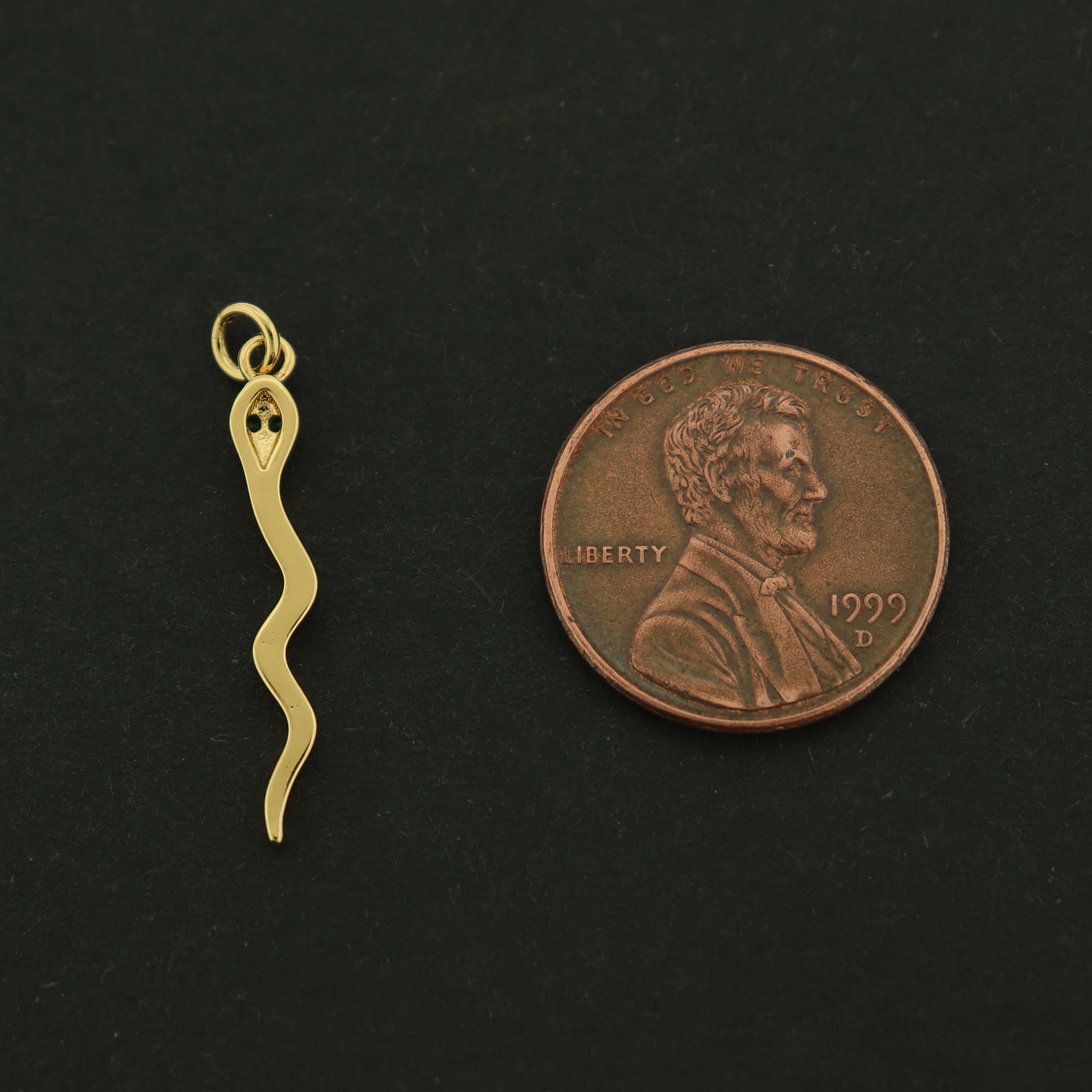 14k Snake Charm - Reptile Pendant - 14k Gold Plated - GLD606