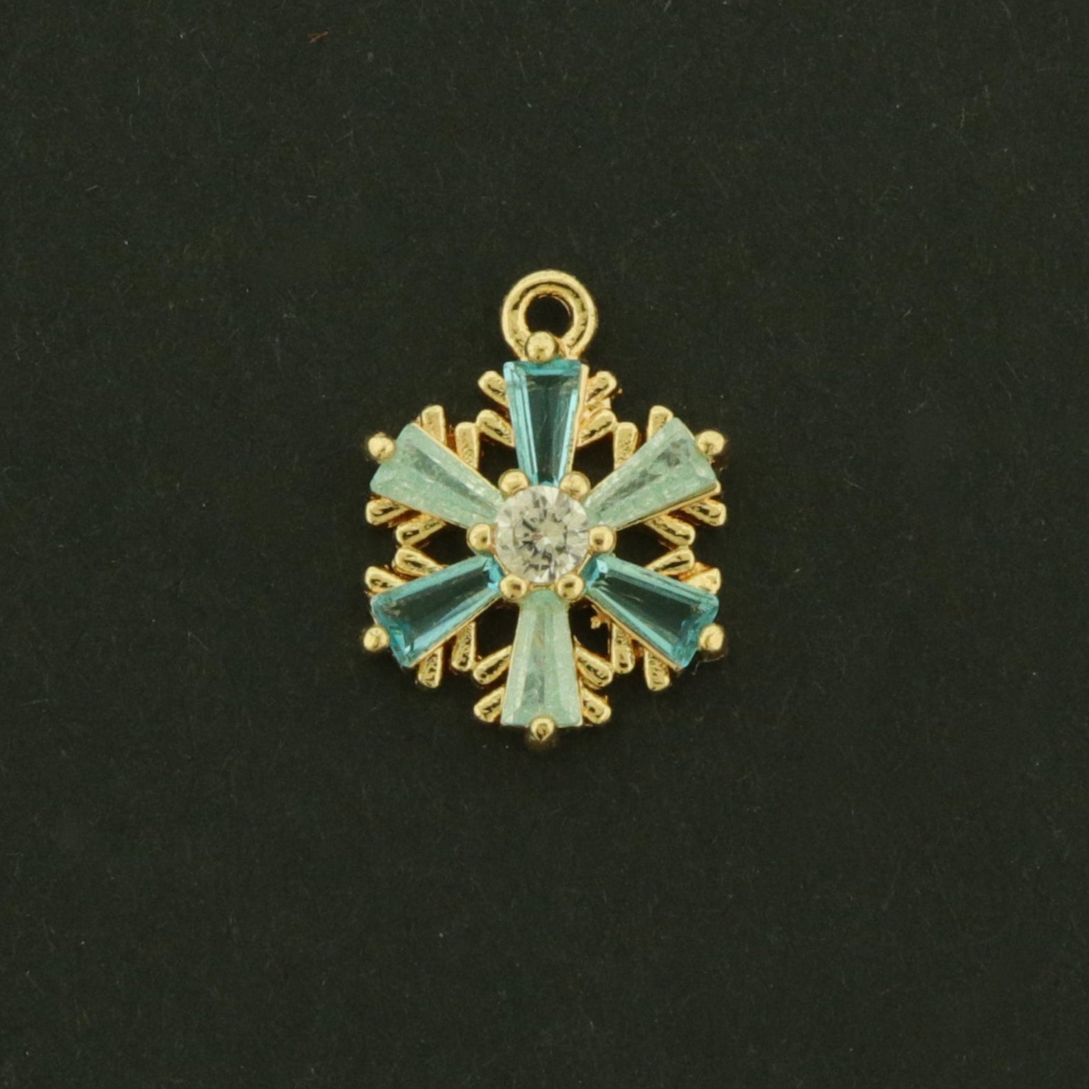 14k Snowflake Charm - Winter Pendant - 14k Gold Plated Brass with CZs - GLD1252