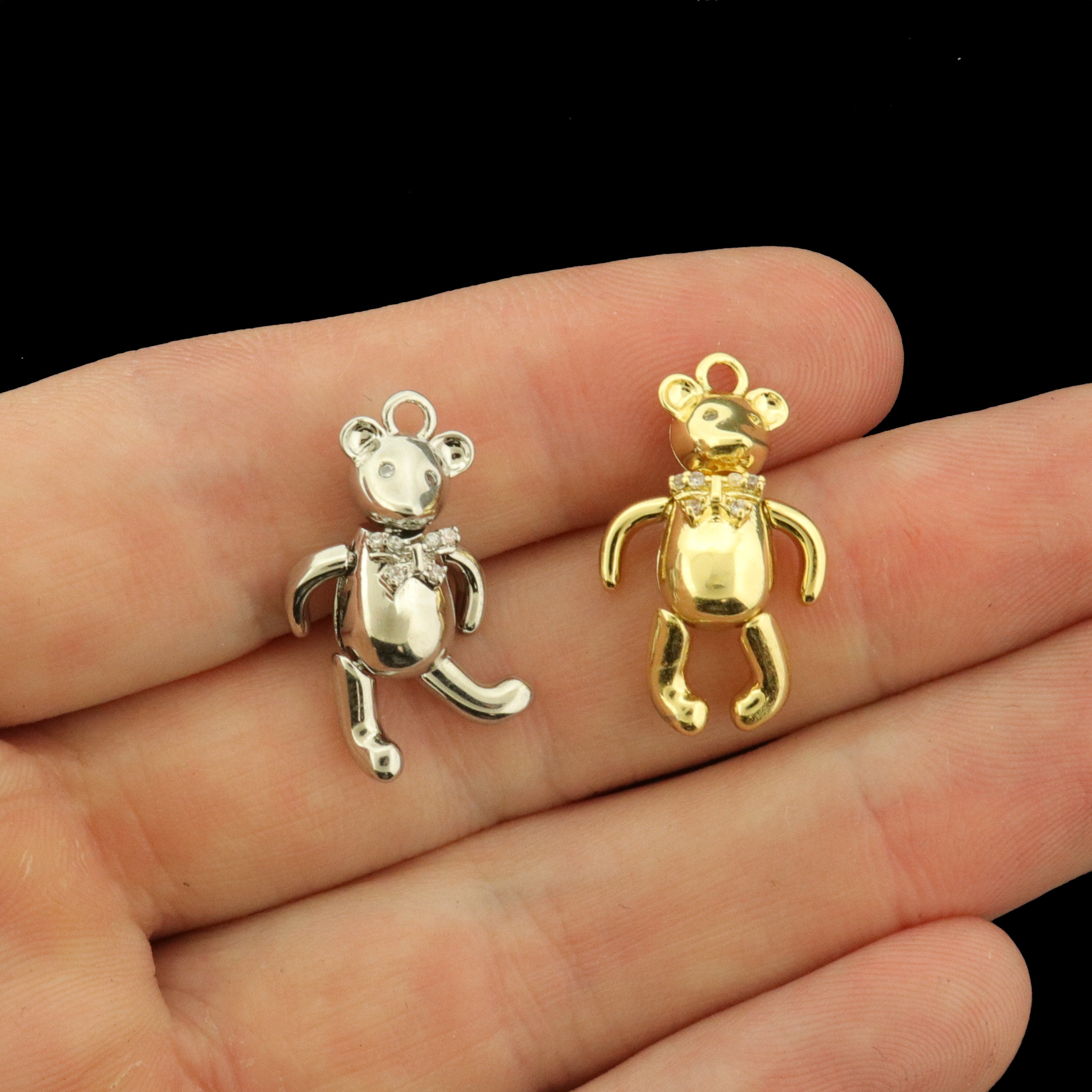 14k Teddy Bear Charm with Moving Limbs - Choose Your Tone!