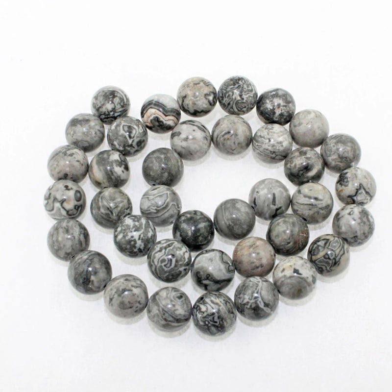 Perles Rondes Jaspe Image 8mm - Stormy Night - 1 Rang 46 Perles - BD761
