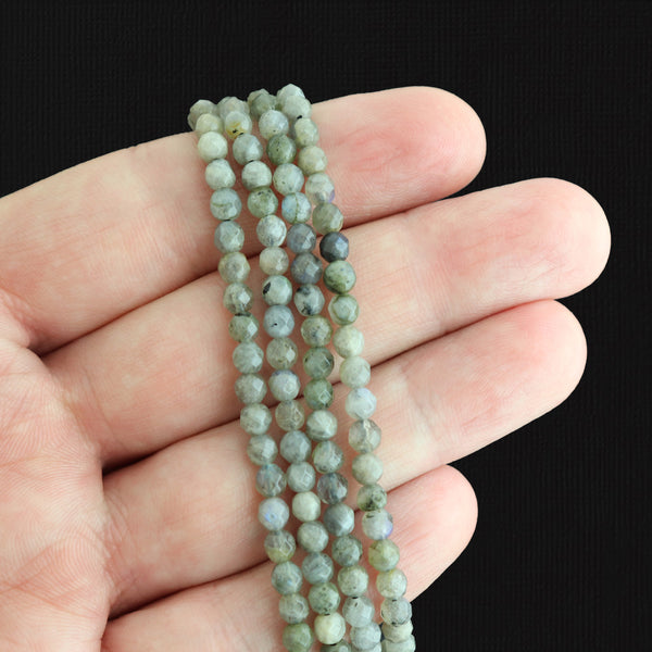 Faceted Natural Labradorite Beads 4mm - Stormy Grey - 1 Strand 107 Beads - BD1765