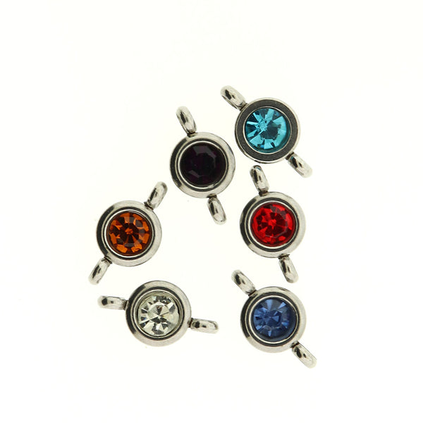 6 Assorted Rhinestone Stainless Steel Connector Charms - MT031