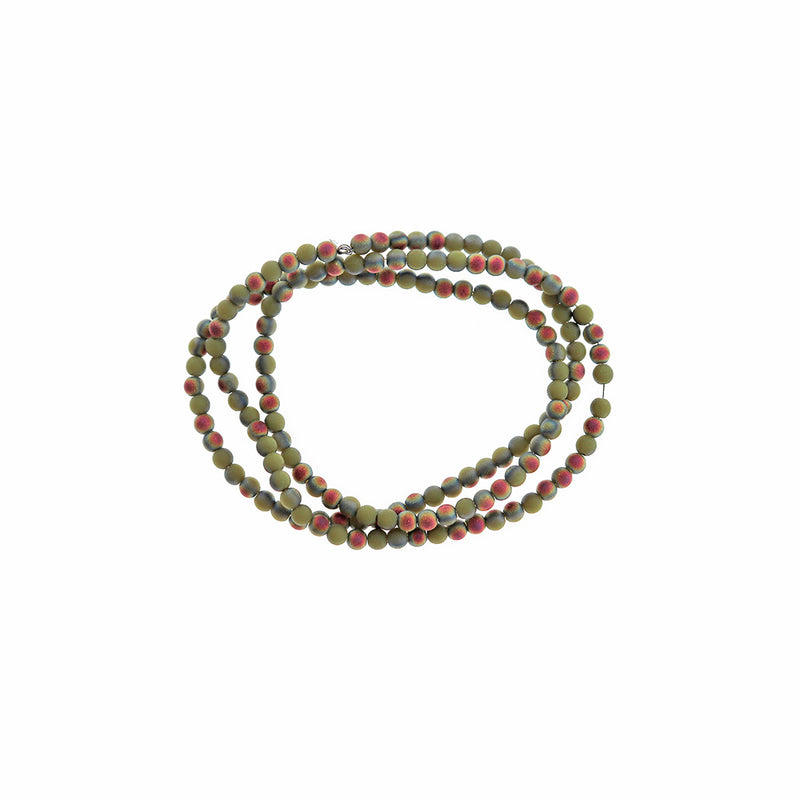 SALE Round Glass Beads 2mm - Frosted Electroplated Olive - 1 Strand 150 Beads - LBD2611