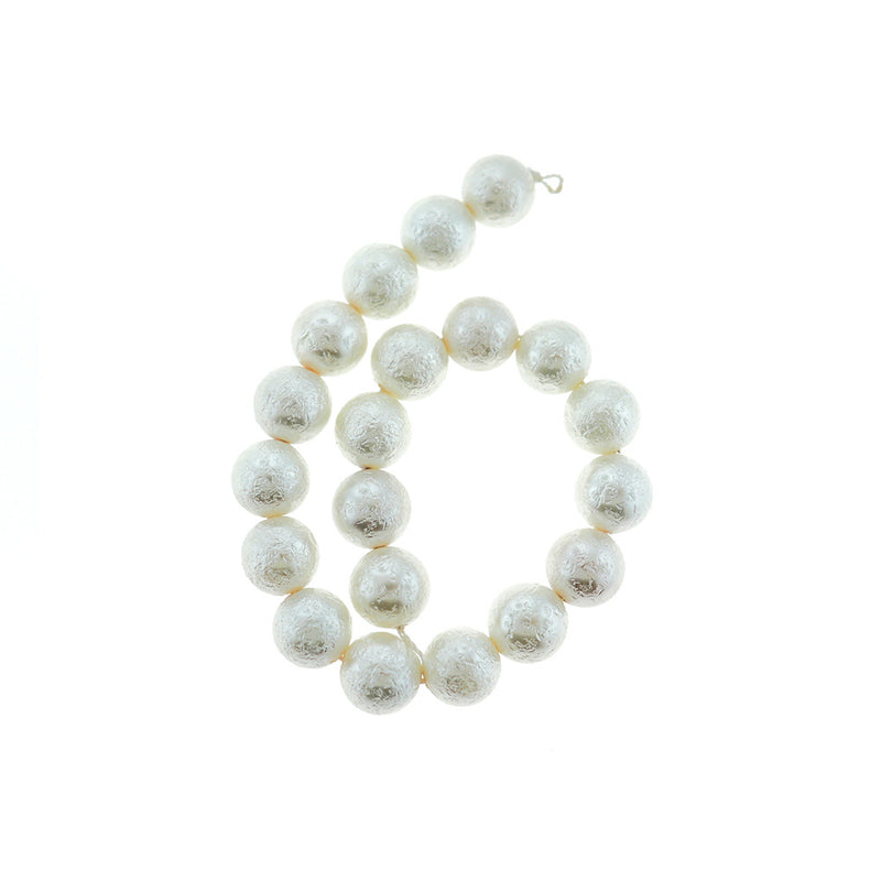 Round Natural Shell Beads 10mm - Wrinkle White - 1 Strand 20 Beads - BD2318