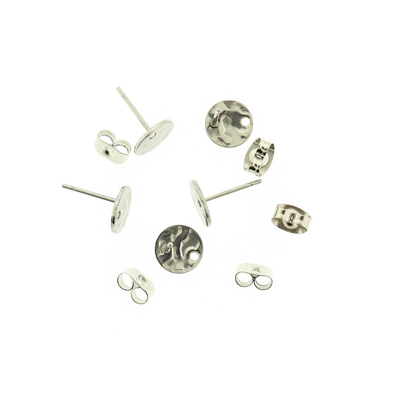 Stainless Steel Earrings - Round Stud Bases - 8mm - 10 Pieces 5 Pairs - ER263