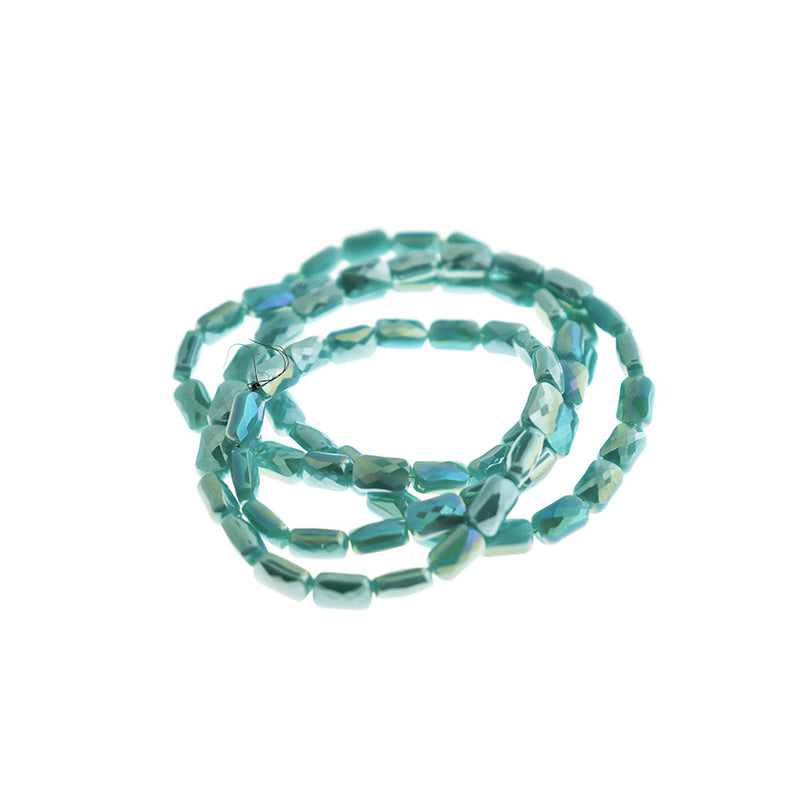 Faceted Rectangle Glass Beads 7mm x 4mm - Electroplated Sea Green - 1 Strand 80 Beads - BD966