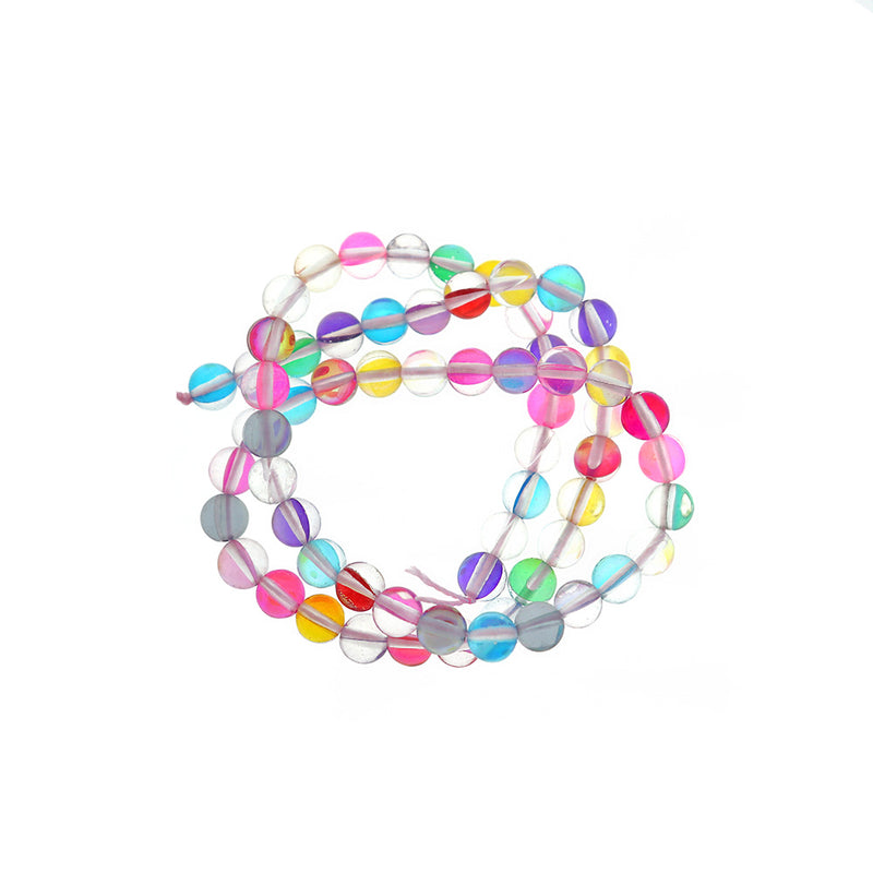 SALE Round Glass Beads 6mm - Electroplated Imitation Moonstone Rainbow - 1 Strand 62 Beads - LBD272