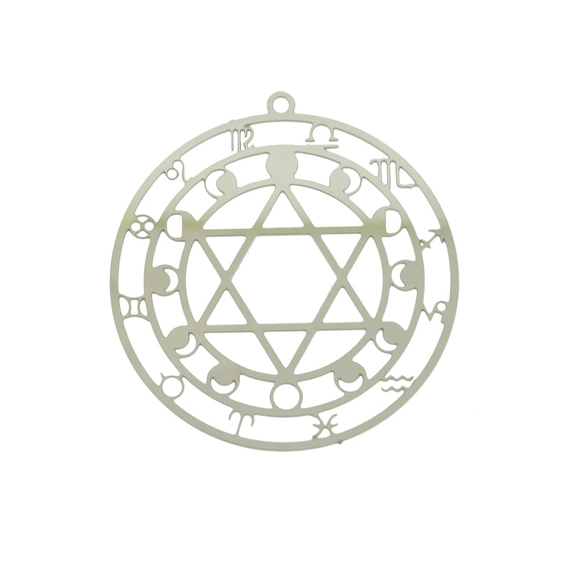 Zodiac Symbol Star of David Disc Stainless Steel Charm - SSP673