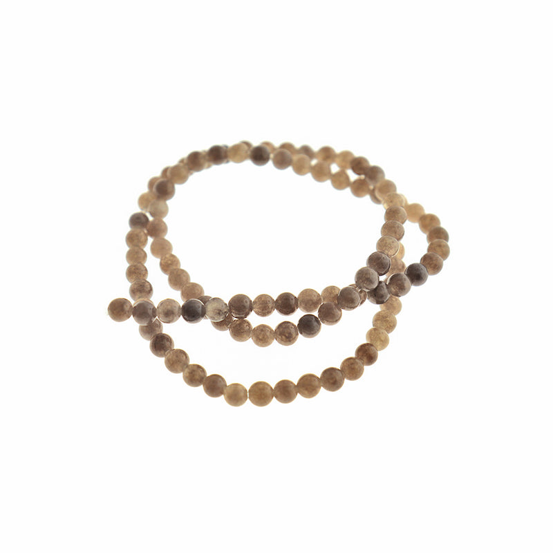 Round Glass Beads 4mm - Light Brown - 1 Strand 92 Beads - BD2799