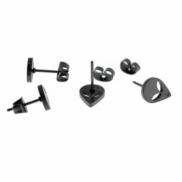 Stainless Steel Earrings - Alien Studs - 10mm x 8mm - 1 Pair - Choose Your Tone!