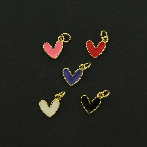 18K Gold Heart Enamel Charm - Love Pendant - 18k Gold Plated - Choose Your Color
