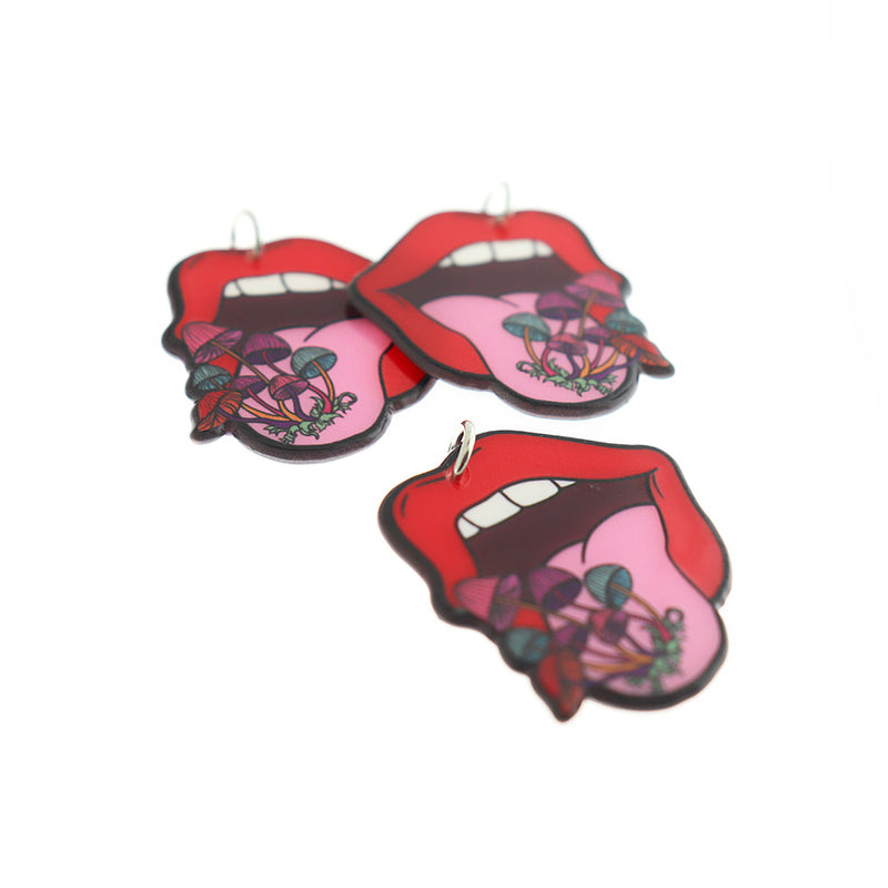 BULK 10 Mushroom on Tongue Acrylic Charms - K002