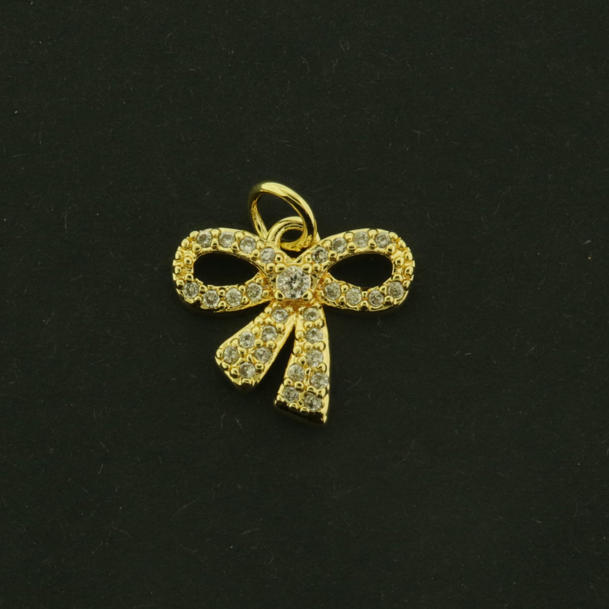 18k Bow Charm - Fashion Pendant - 18k Plated Brass with CZs - GLD1080