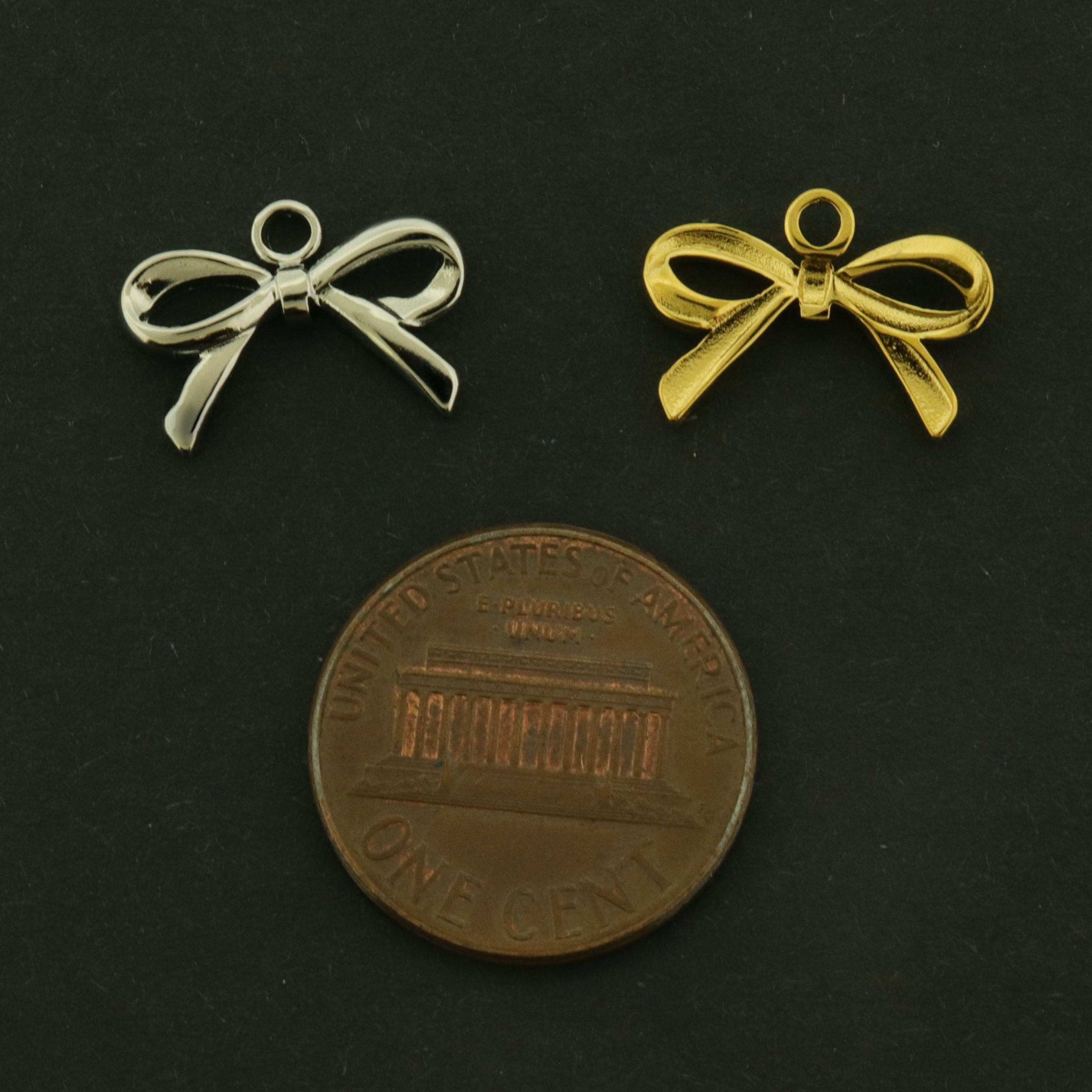 18k Bow Charm - Ribbon Pendant - 18k Gold Plated Stainless Steel - Choose Your Tone!