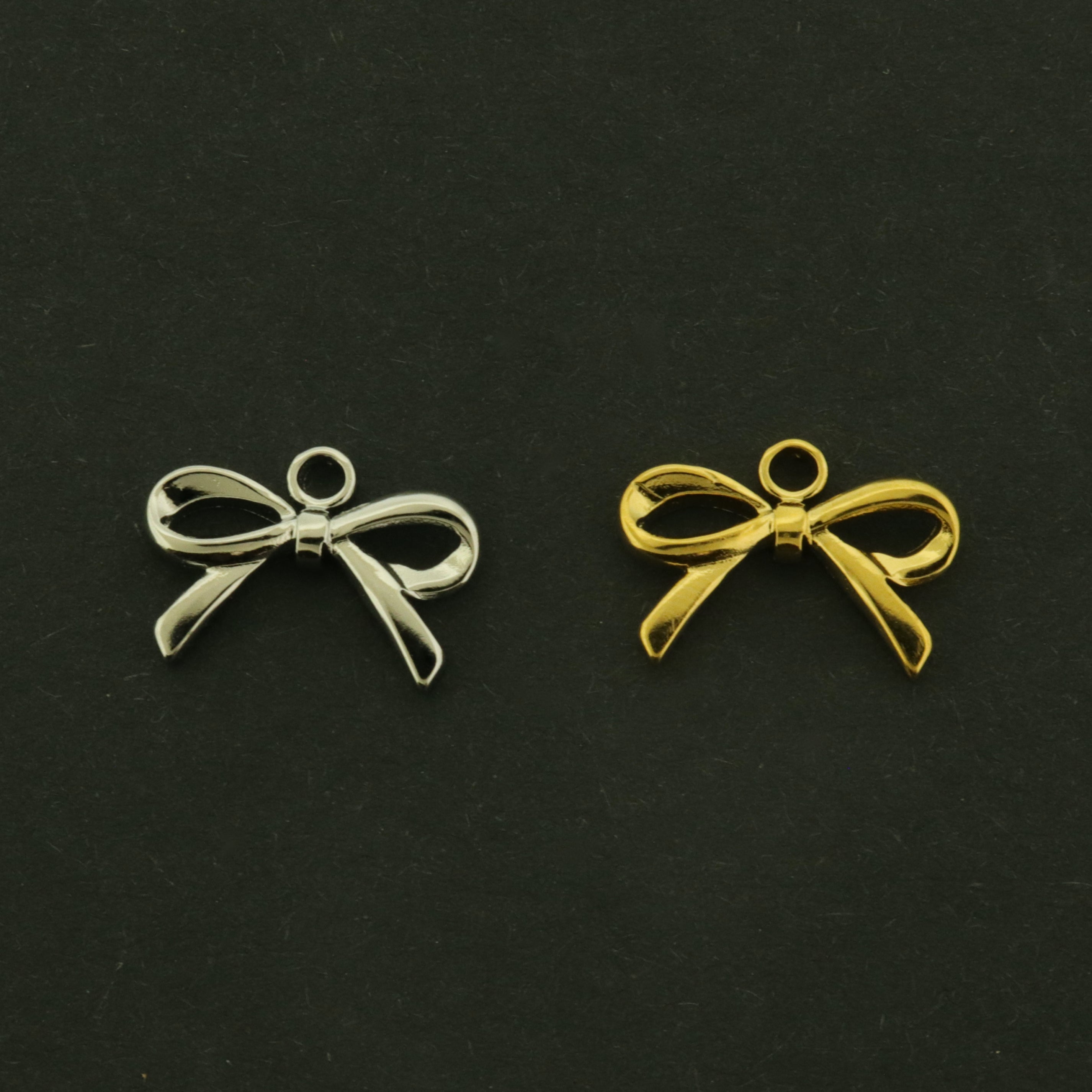18k Bow Charm - Ribbon Pendant - 18k Gold Plated Stainless Steel - Choose Your Tone!