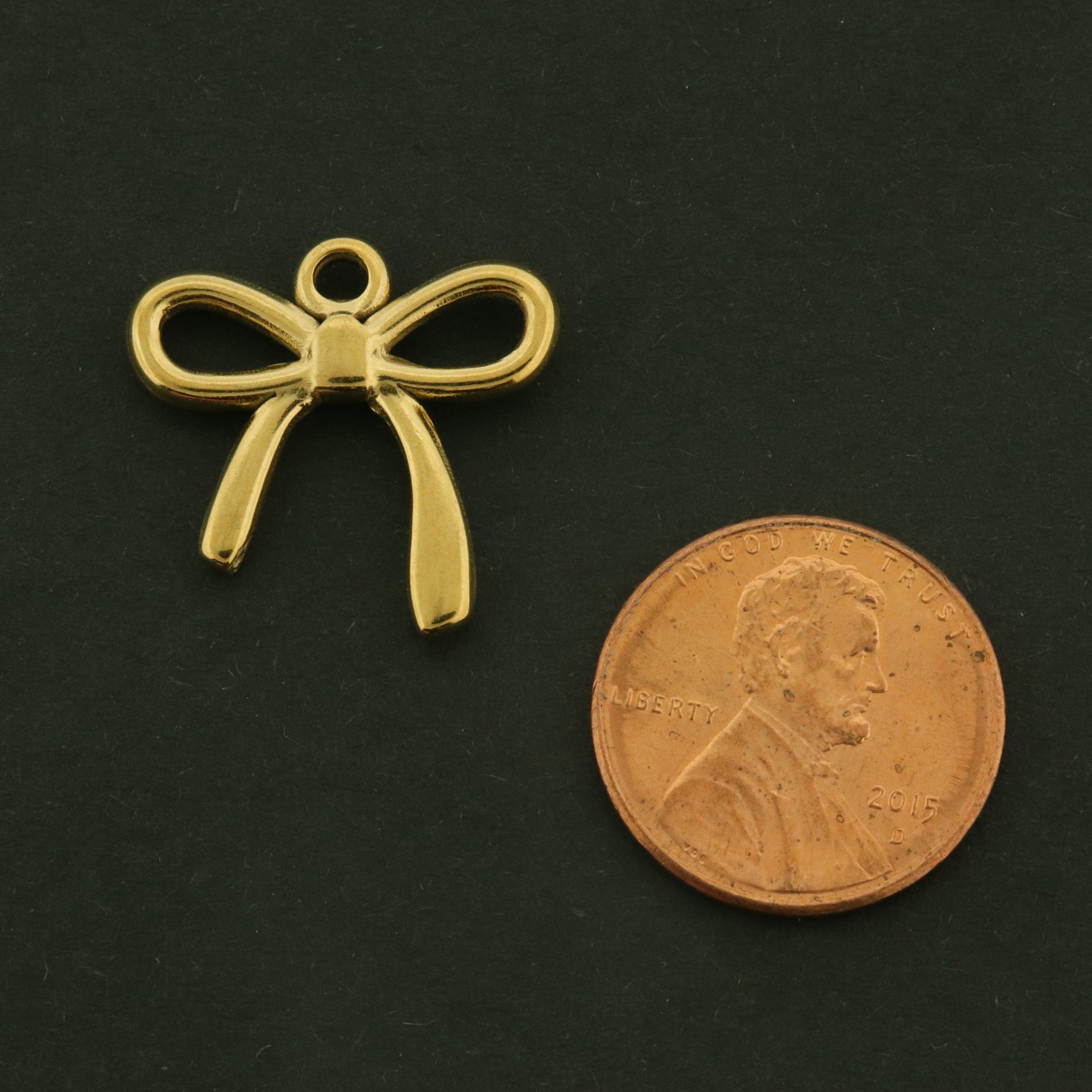 18k Bow Charm - Ribbon Pendant - 18k Gold Plated Stainless Steel - GLD987
